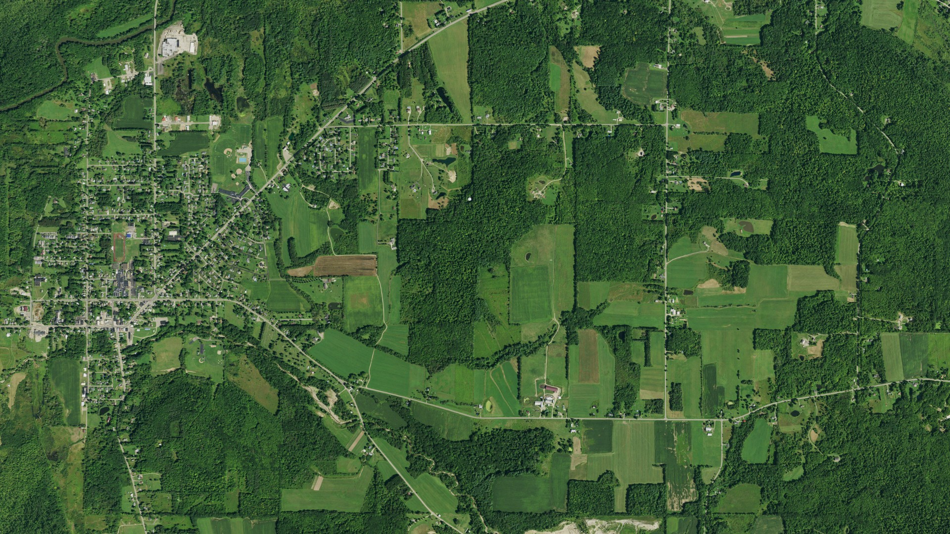 Natural-color aerial photograph of land around Frewsburg, New York