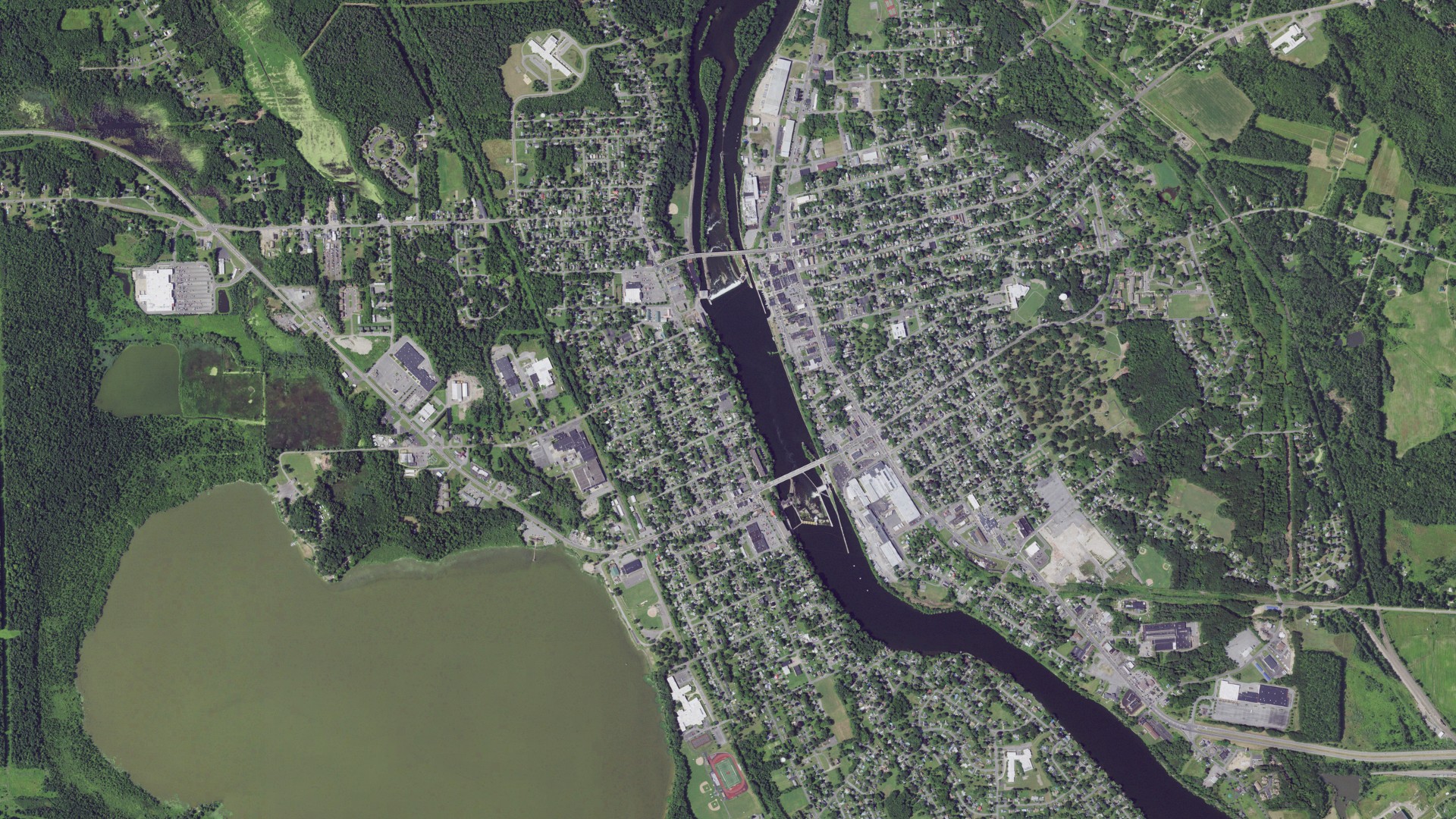 Aerial view of land around Fulton, New York