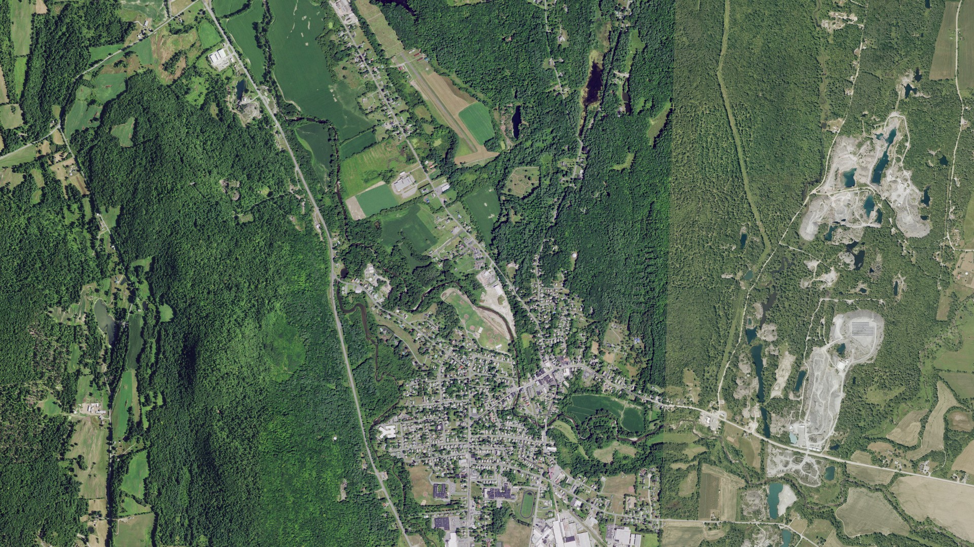 Natural-color aerial photograph of land around Granville, New York