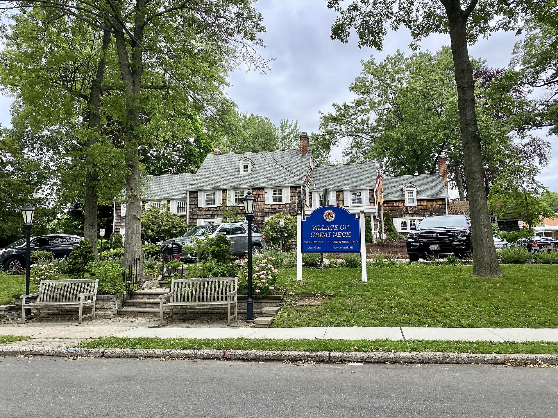 Great Neck Village Hall in Great Neck, Long Island, New York. This photo was taken on July 11, 2021.
