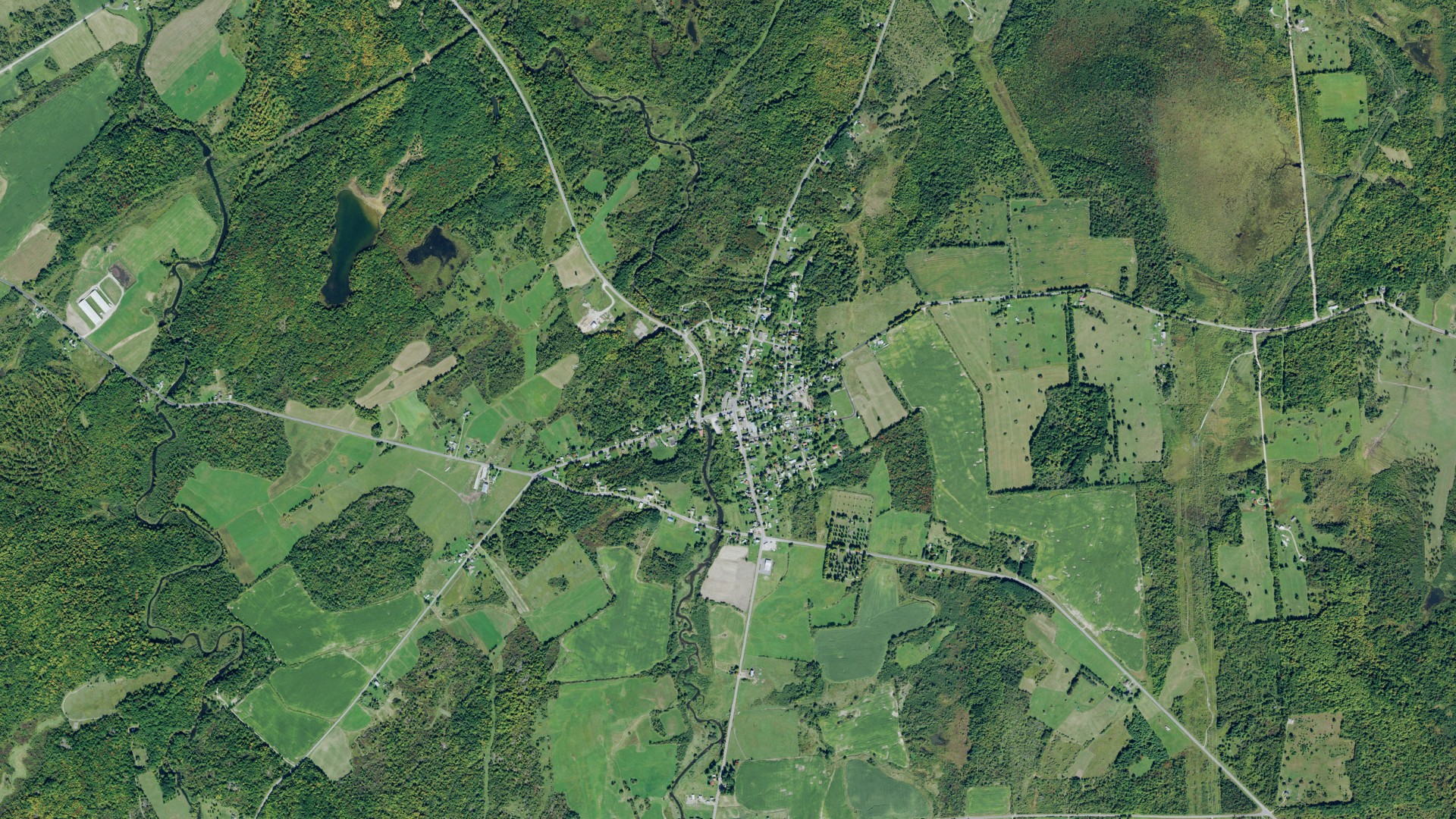 Aerial view of land around Hermon, New York