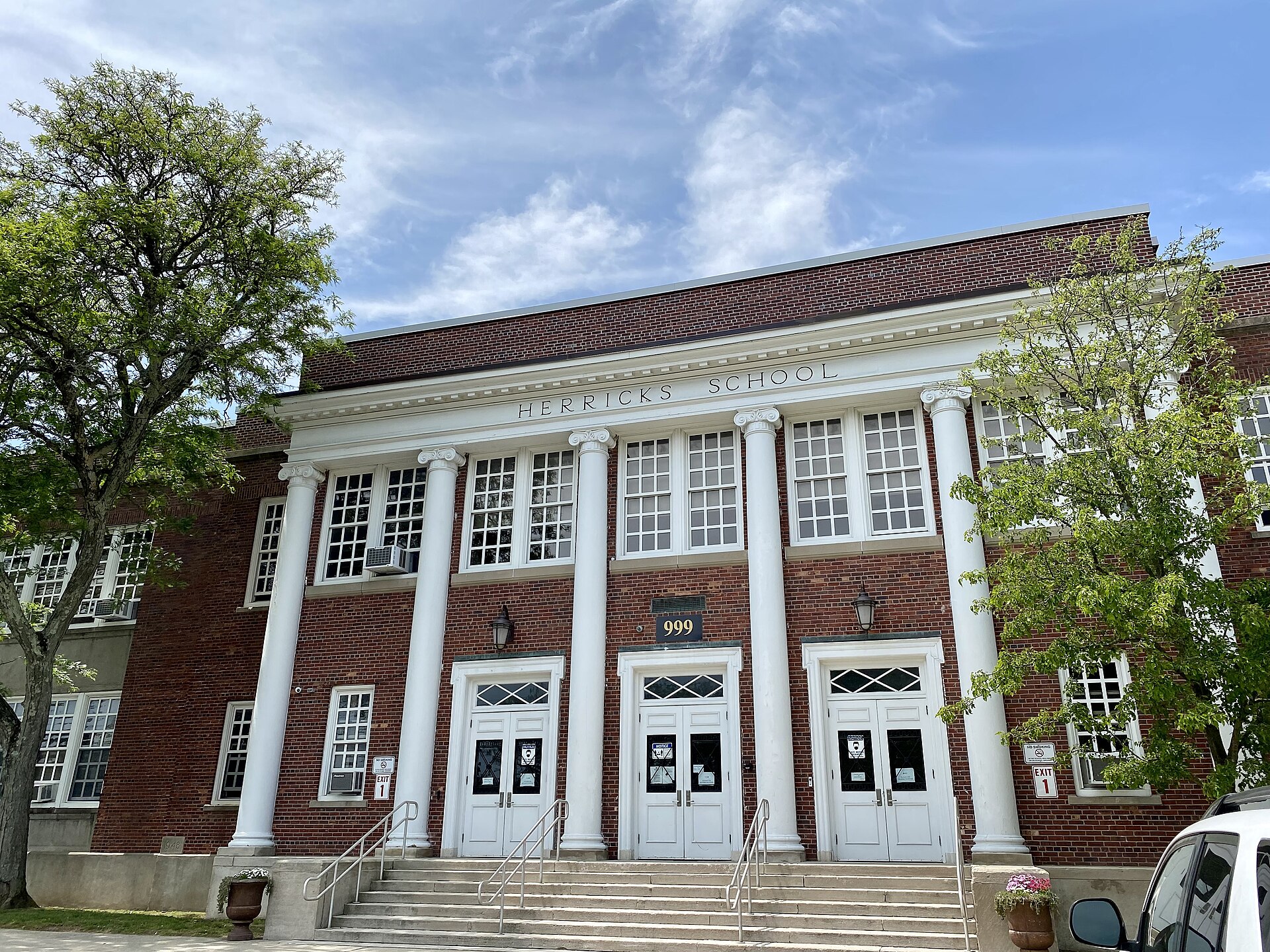 The Herricks Community Center in Herricks, on Long Island, in New York, as seen on May 20, 2021. This building was originally a public school operated by the Herricks Union Free School District.
