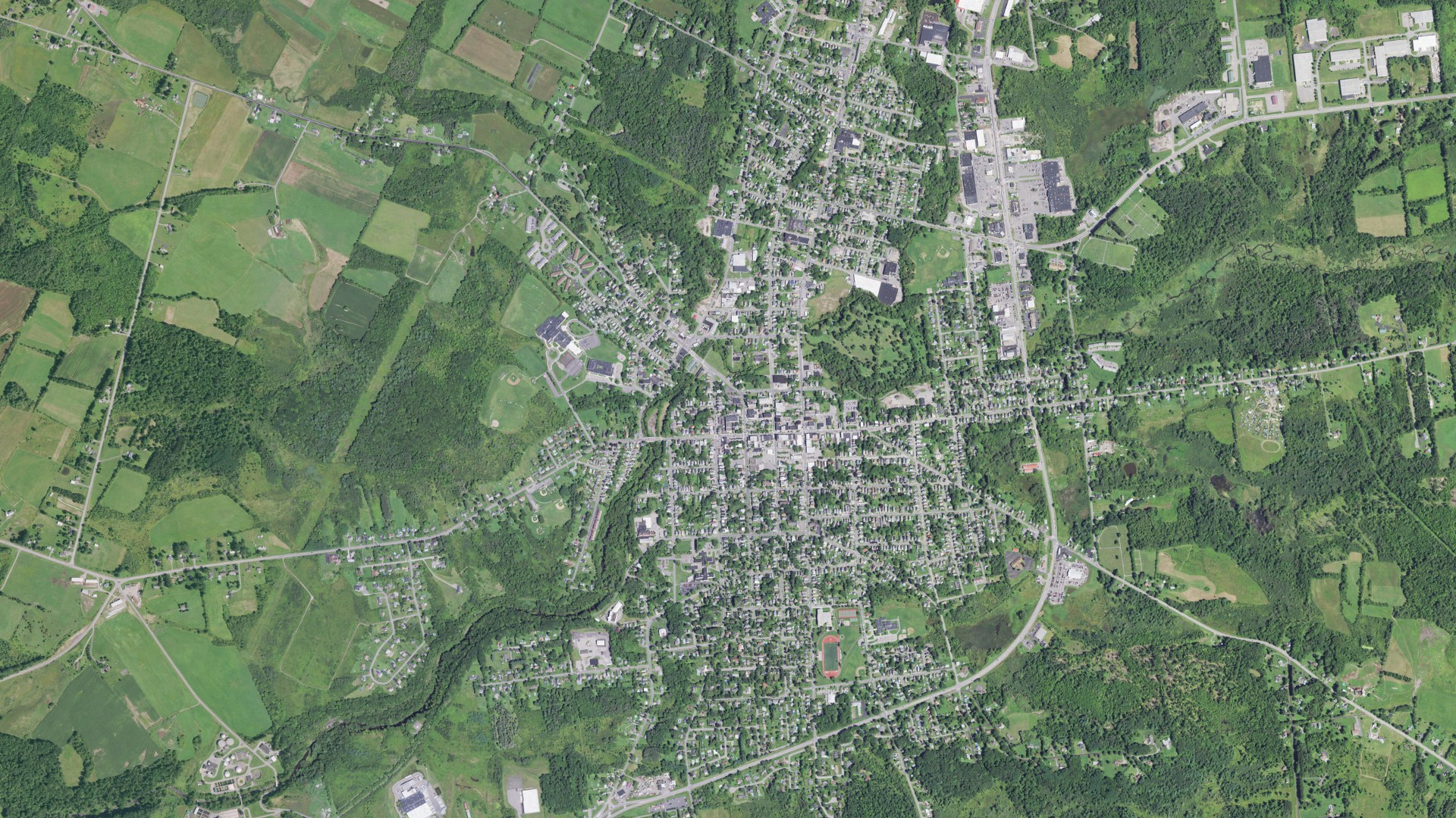 Aerial view of land around Johnstown, New York