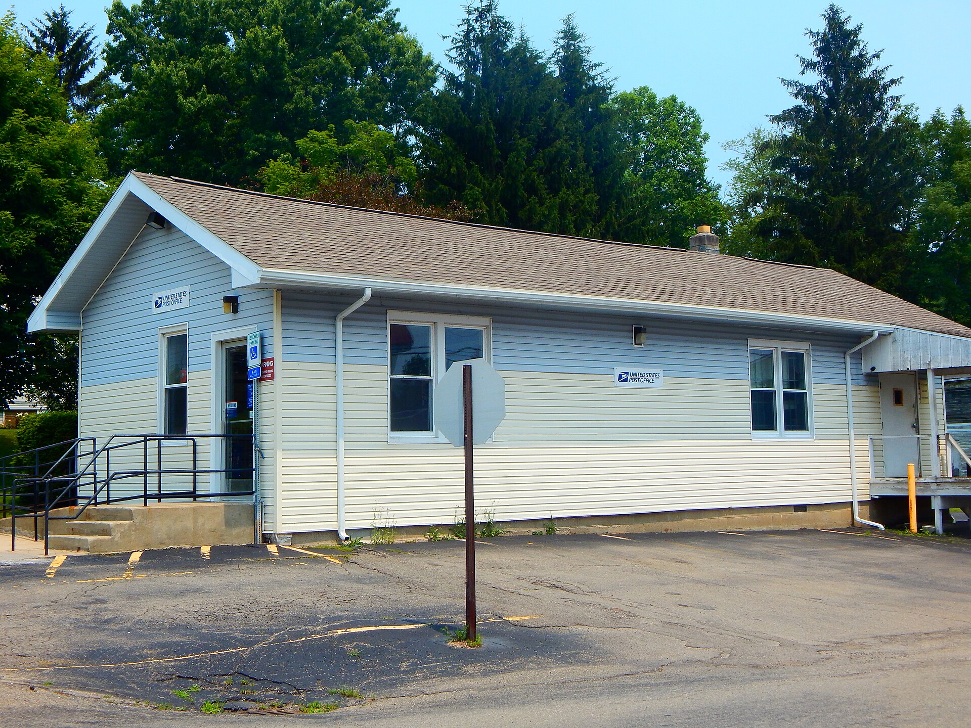 The former Erie Railroad station in Kennedy, New York, now a post office.