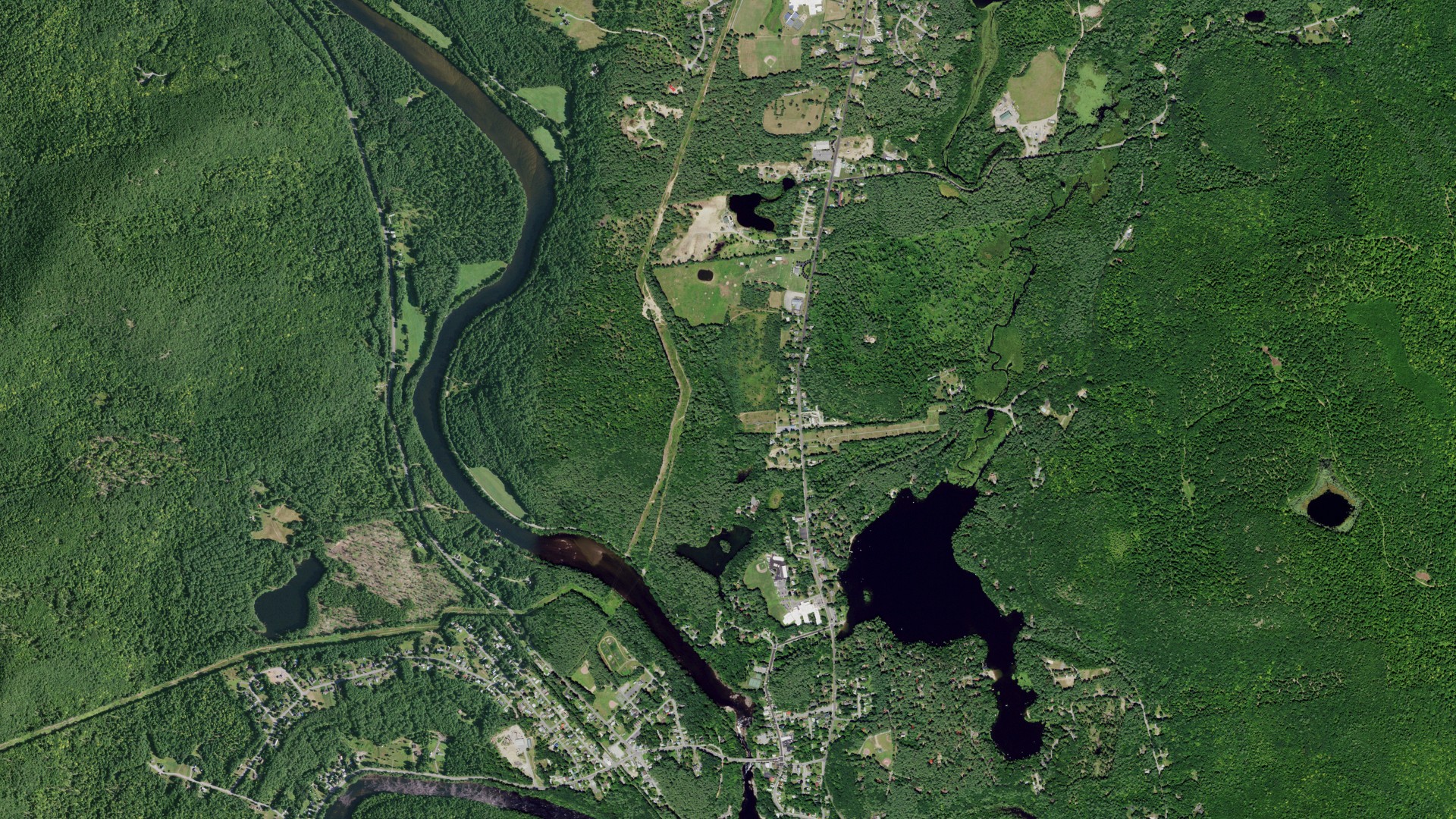 Aerial view of land around Lake Luzerne, New York