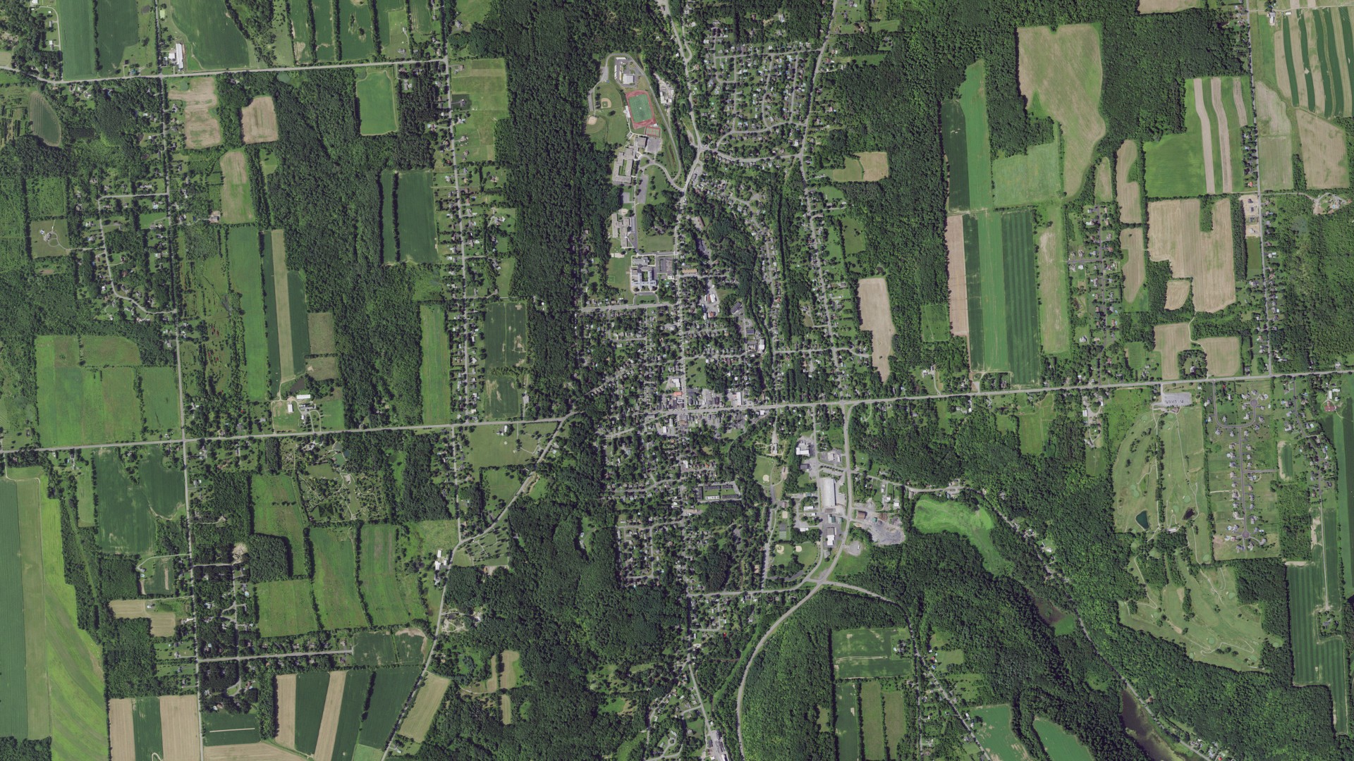 Natural-color aerial photograph of land around Marcellus, New York