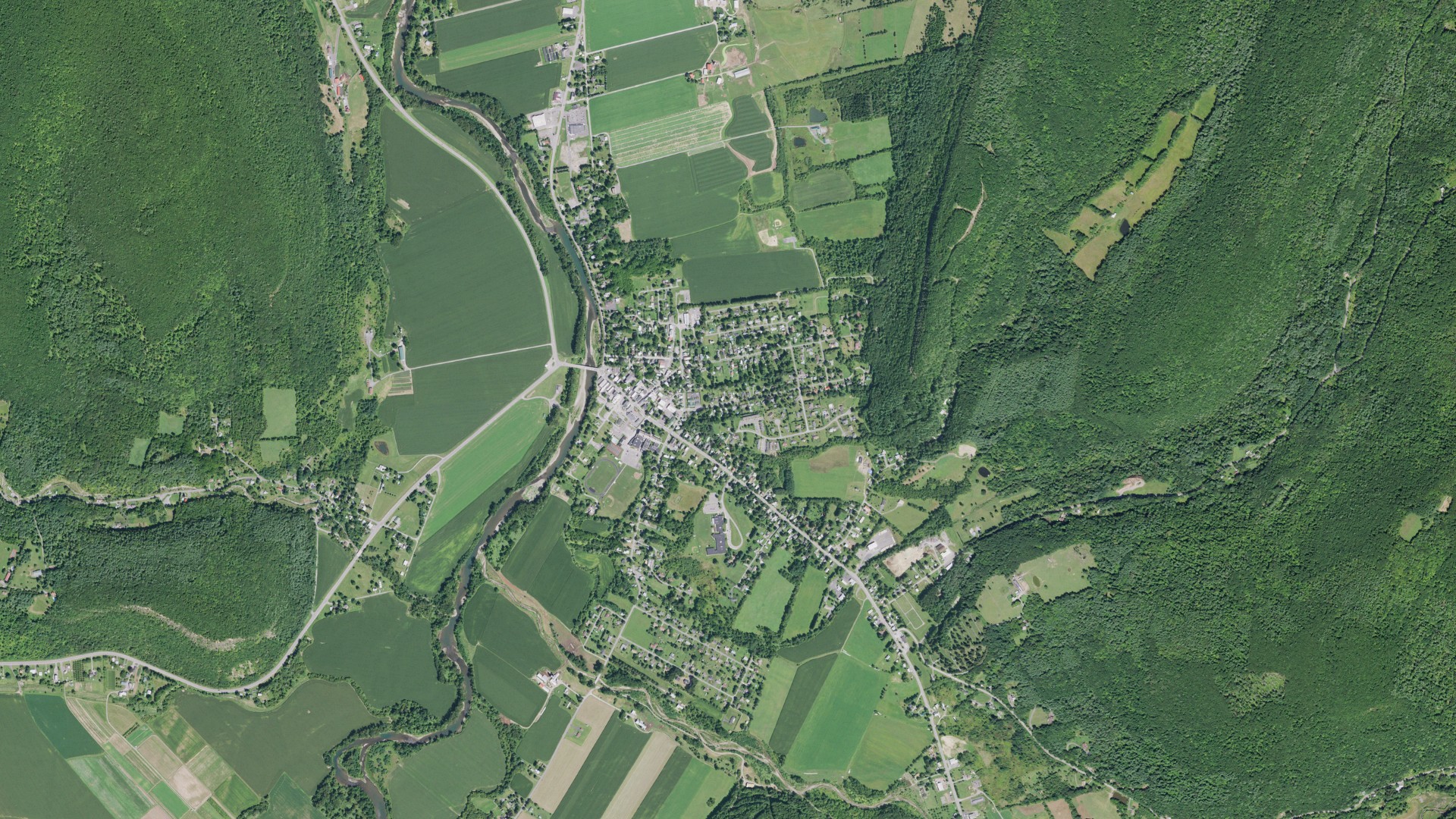 Aerial view of land around Middleburgh, New York