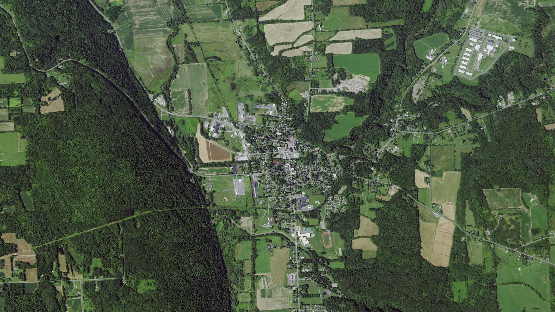 Aerial view of land around Moravia, New York