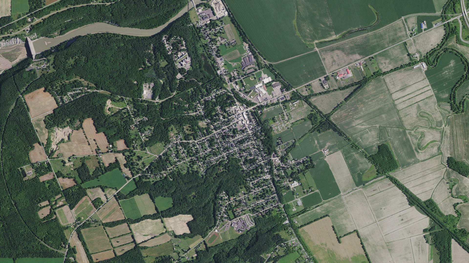 Aerial view of land around Mount Morris, New York