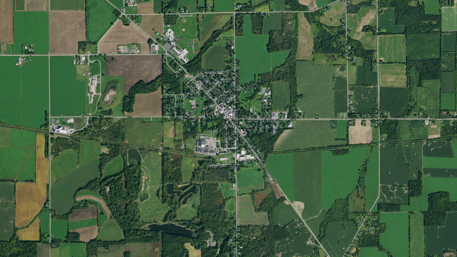 Aerial view of land around Oakfield, New York