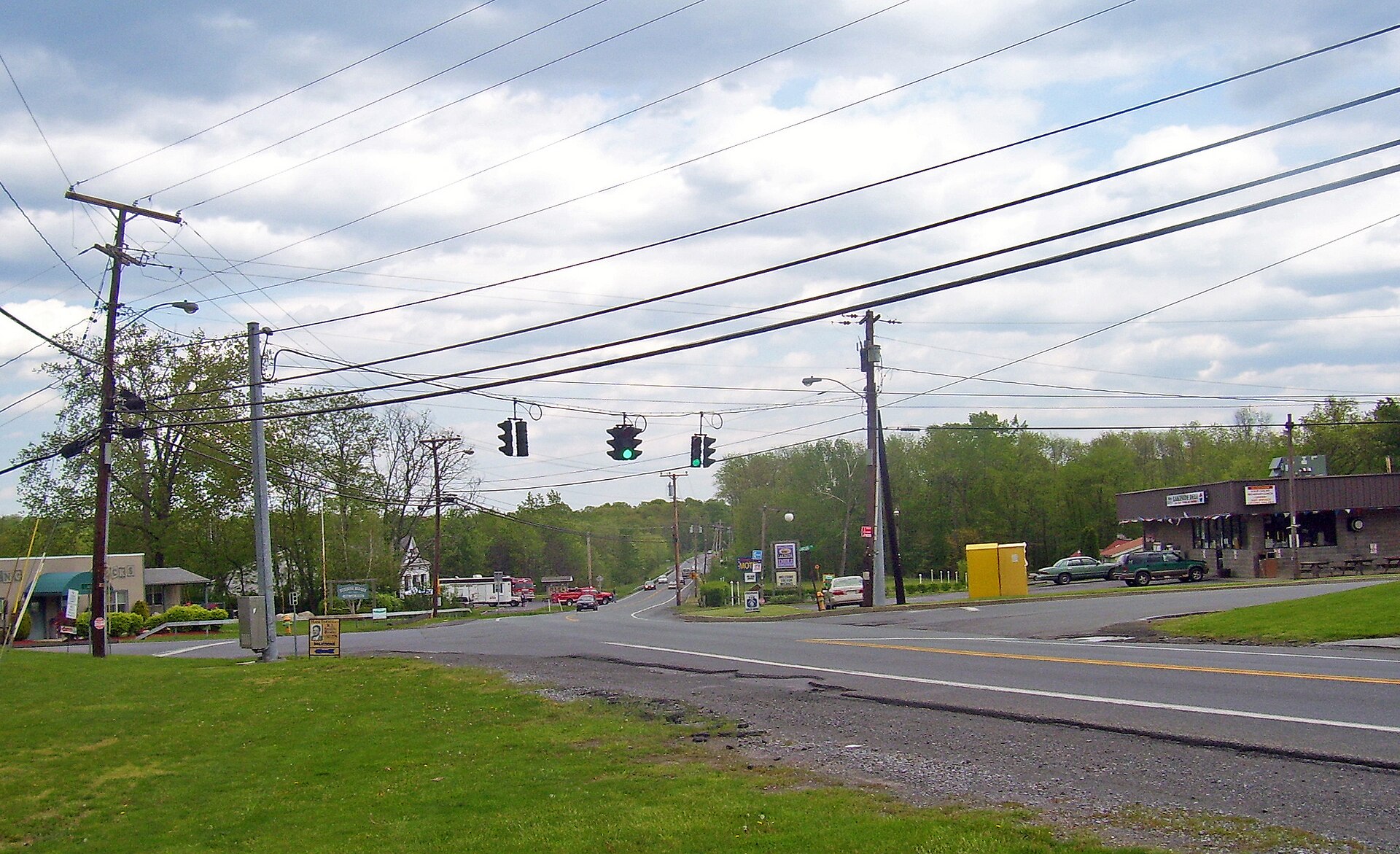Center of hamlet of Orange Lake, NY, USA, looking east along NY 52 — New York