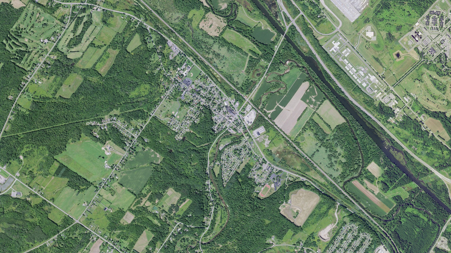 Natural-color aerial photograph of land around Oriskany, New York