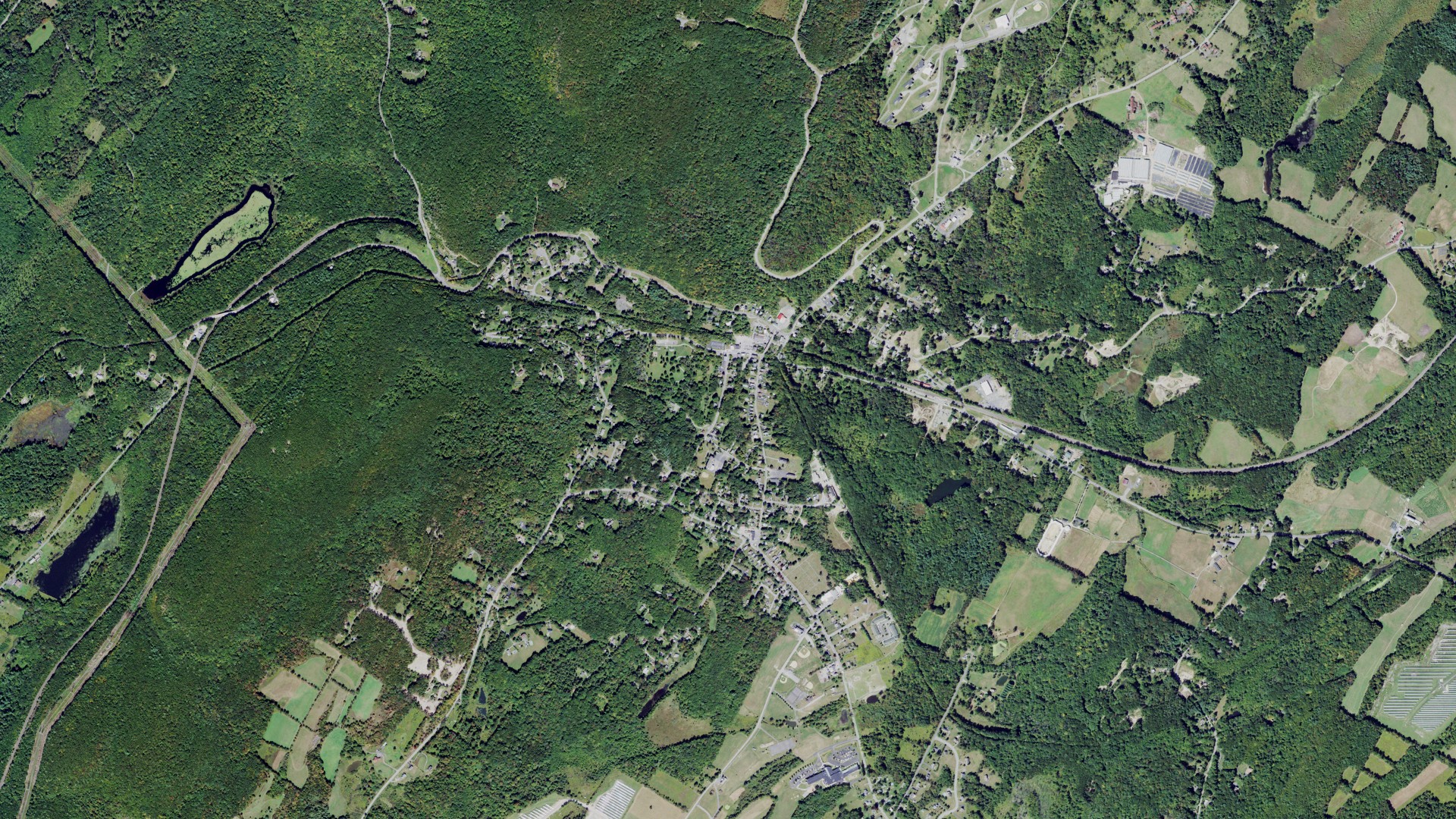 Natural-color aerial photograph of land around Otisville, New York