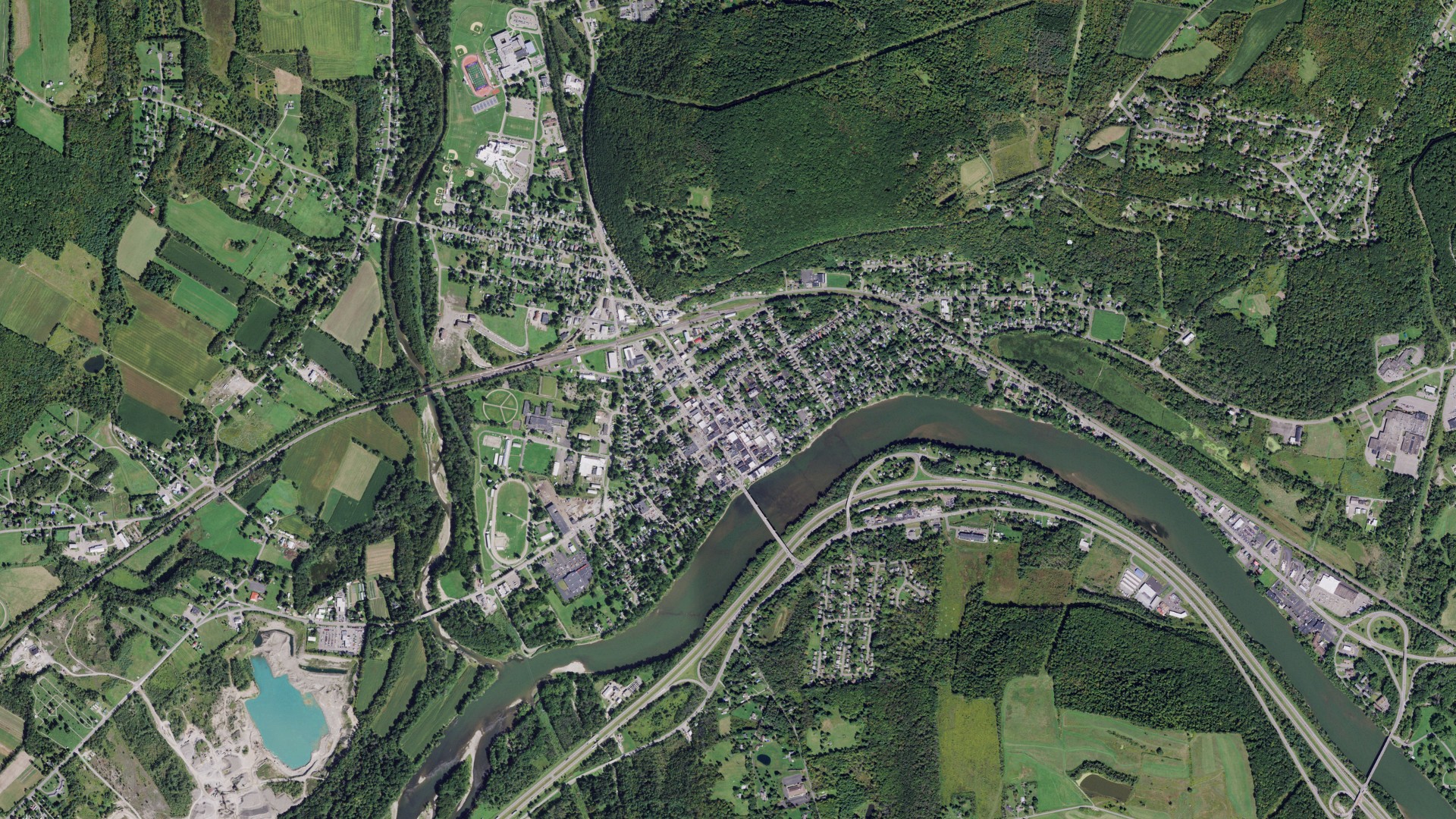 Aerial view of land around Owego, New York