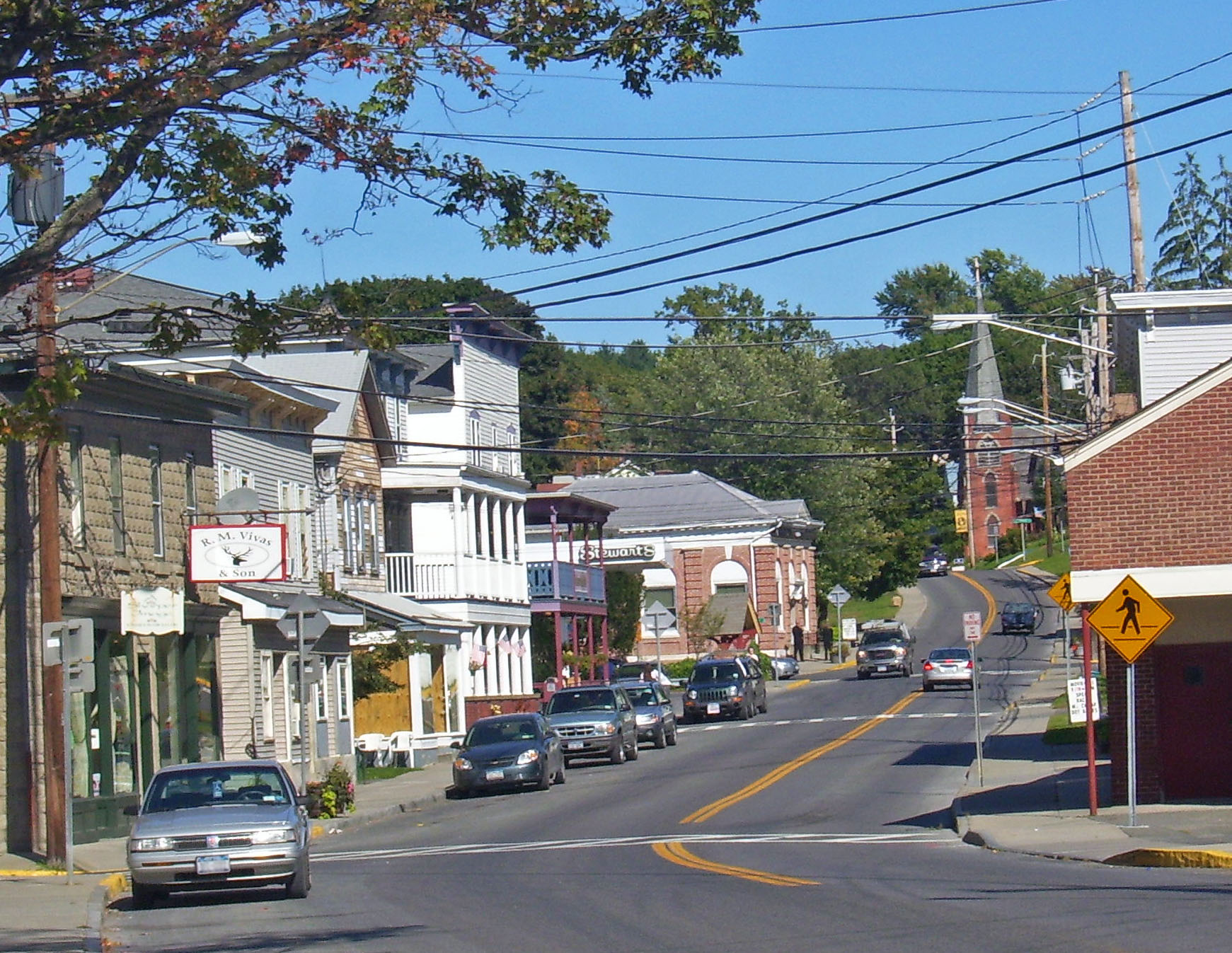 Looking east along NY 217 in Philmont, NY, USA — New York