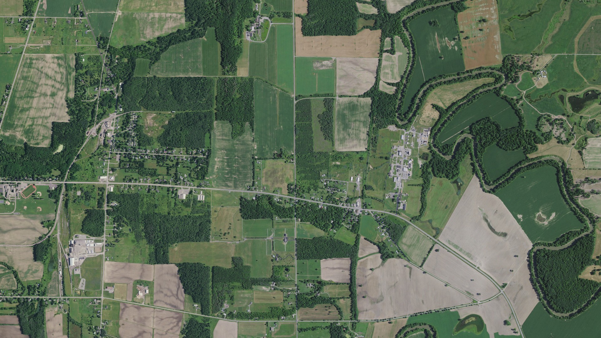 Natural-color aerial photograph of land around Piffard, New York