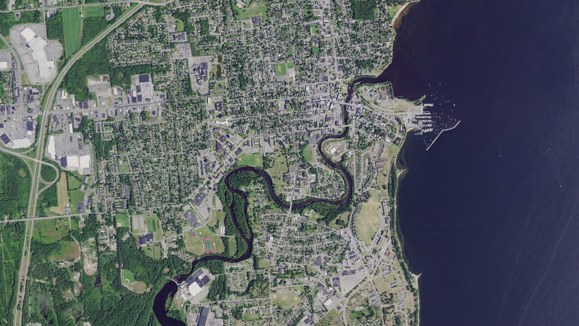 Aerial view of land around Plattsburgh, New York