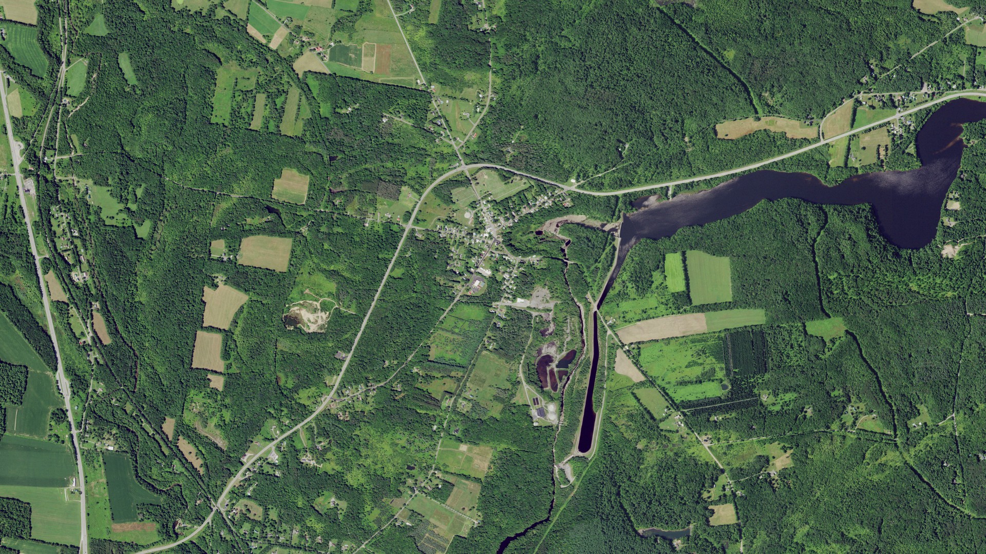 Natural-color aerial photograph of land around Prospect, New York