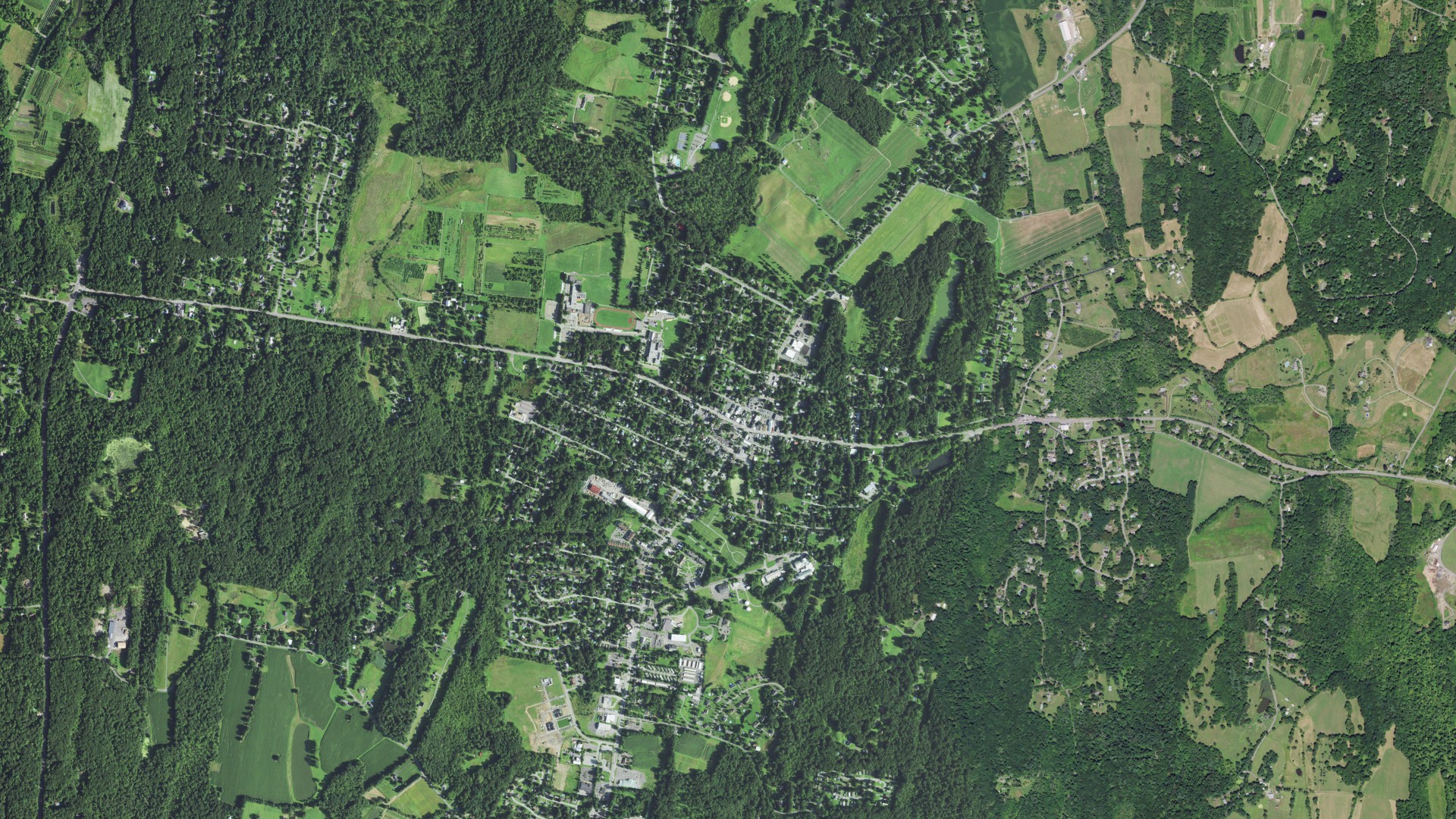 Aerial view of land around Red Hook, New York