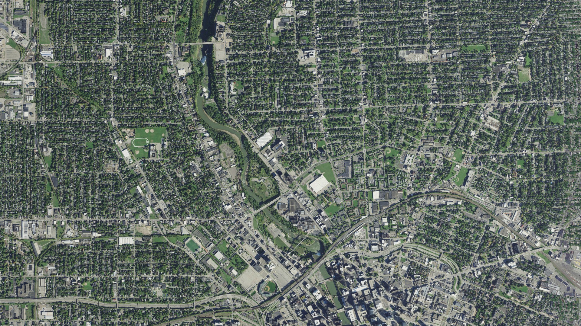 Aerial view of land around Rochester, New York