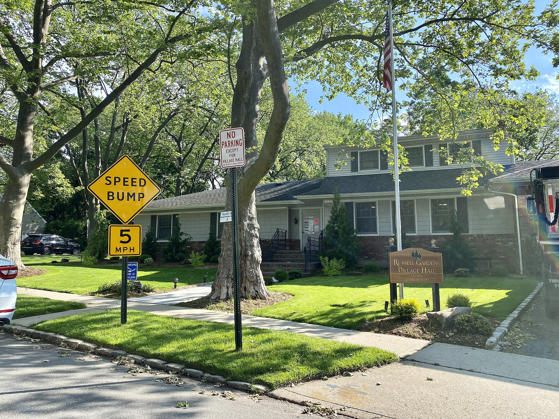 Russell Gardens Village Hall, Russell Gardens, Long Island, New York. This photo was taken on May 21, 2021.