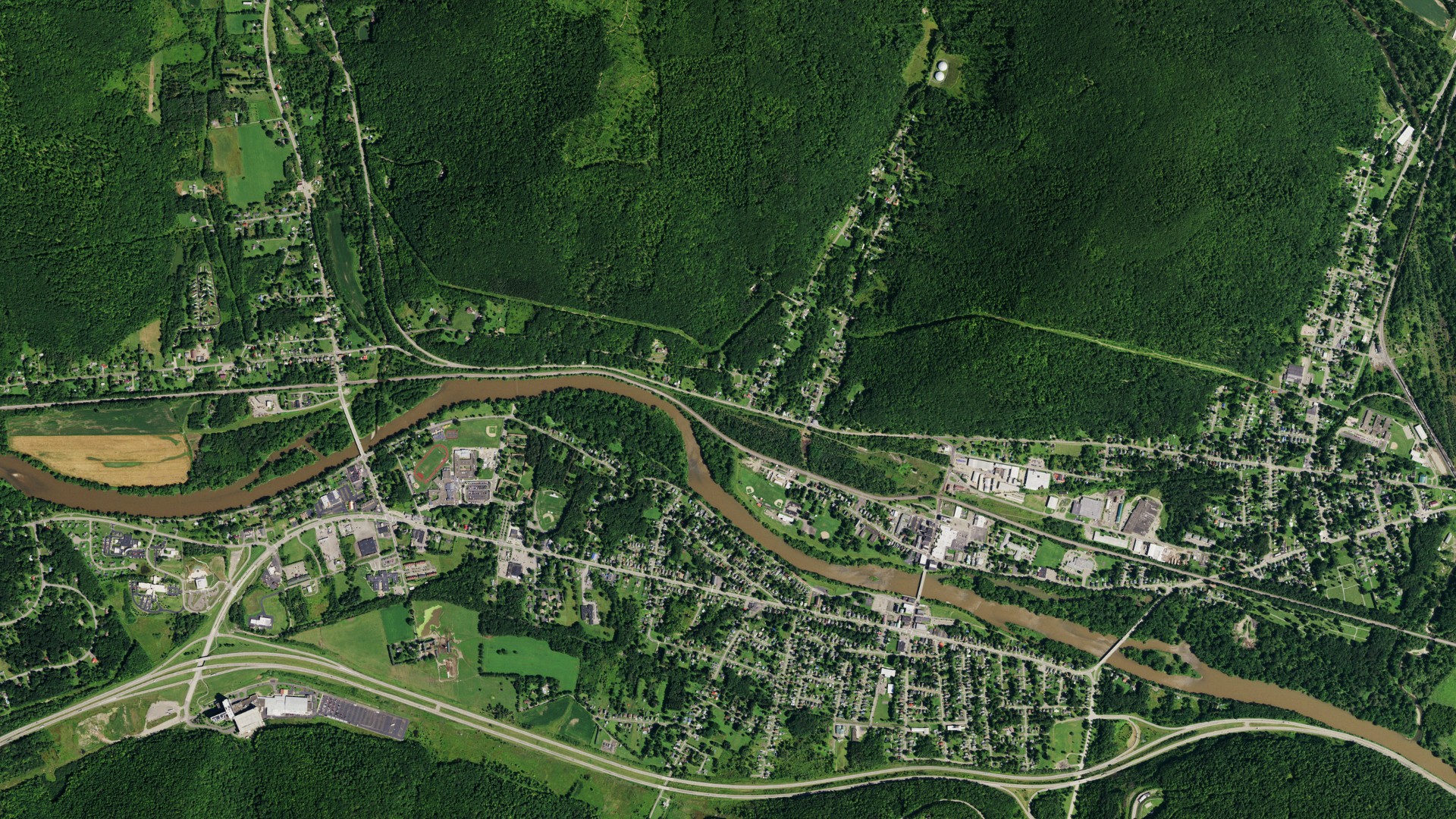 Aerial view of land around Salamanca, New York