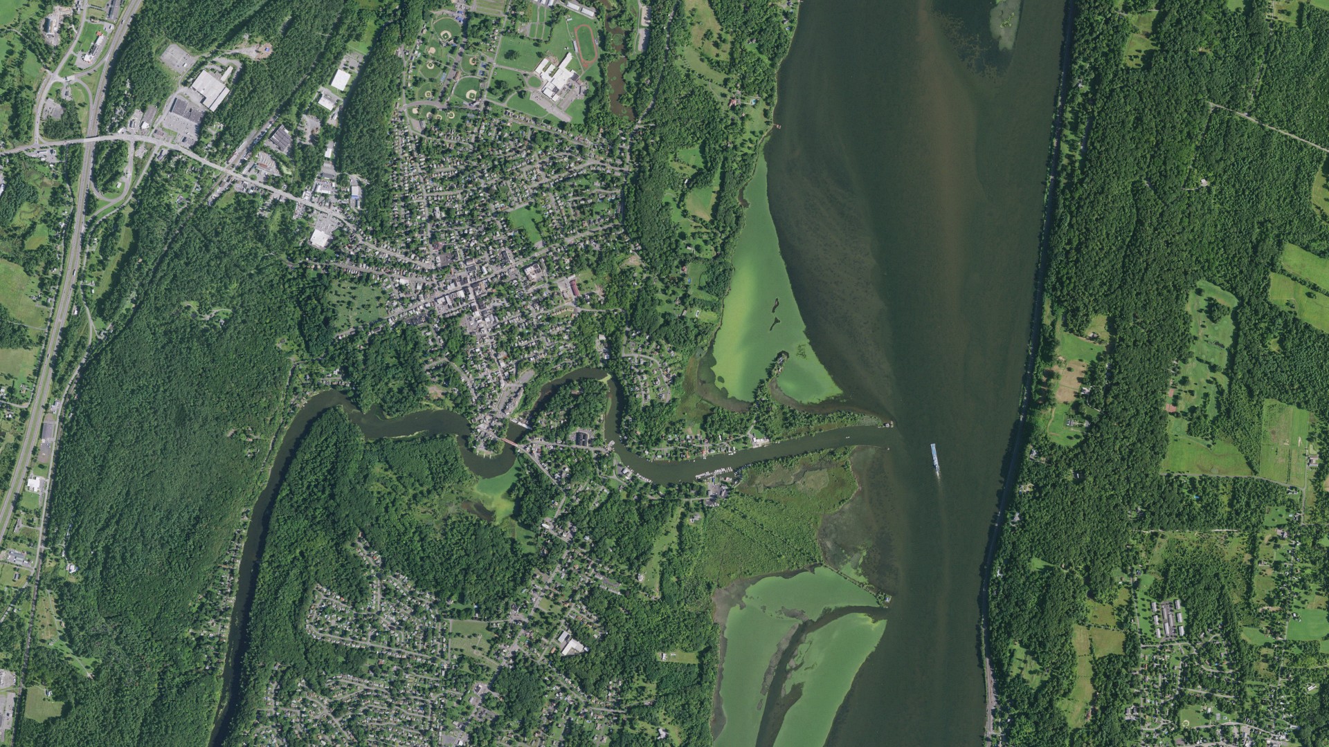 Aerial view of land around Saugerties, New York
