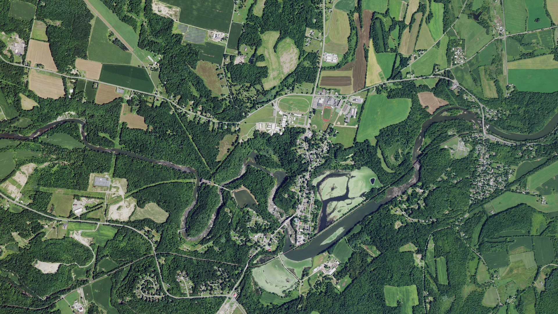 Aerial view of land around Schaghticoke, New York