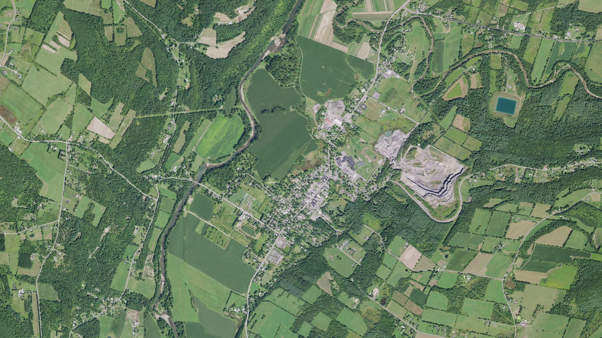 Aerial view of land around Schoharie, New York