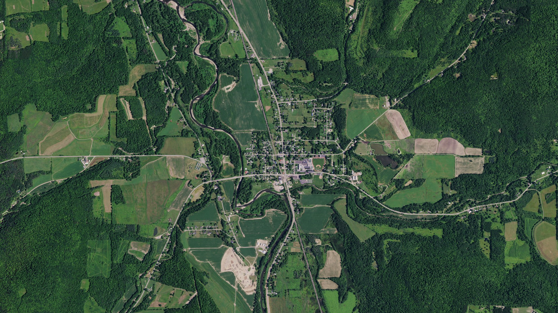 Aerial view of land around Scio, New York