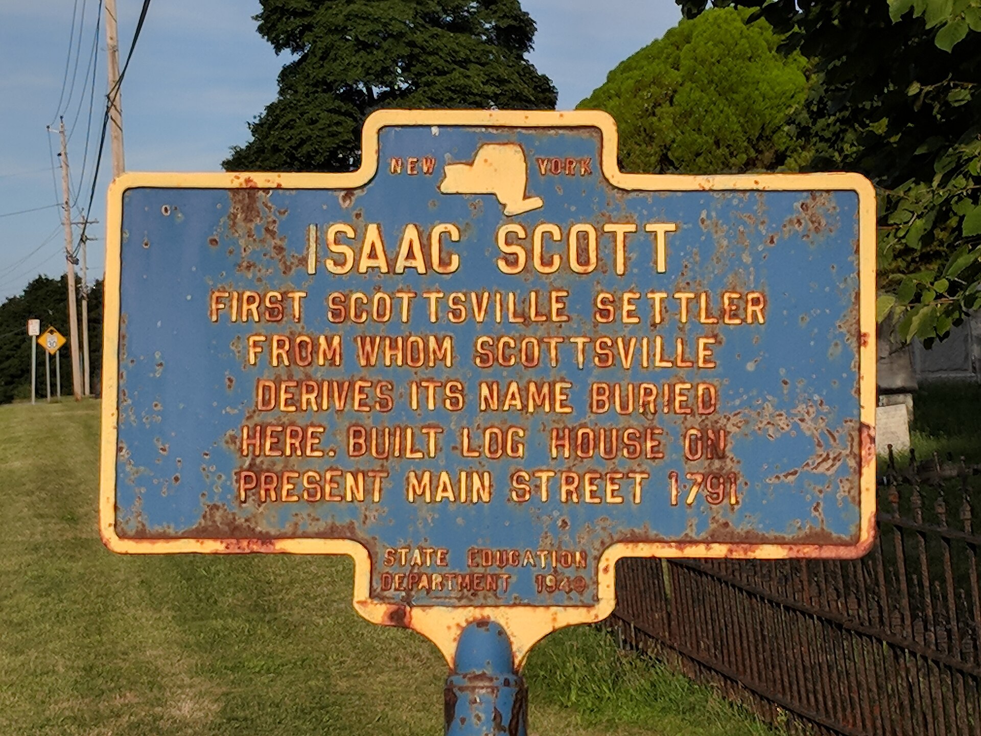 Historical marker for the namesake of Scottsville, New York