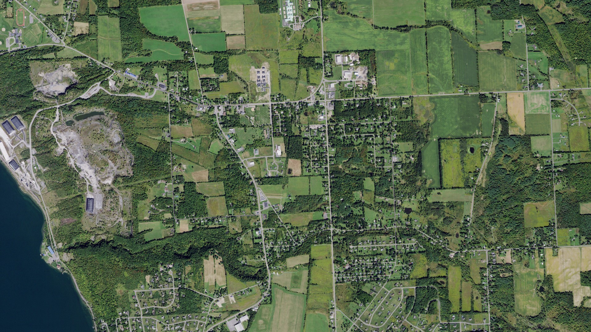 Natural-color aerial photograph of land around South Lansing, New York
