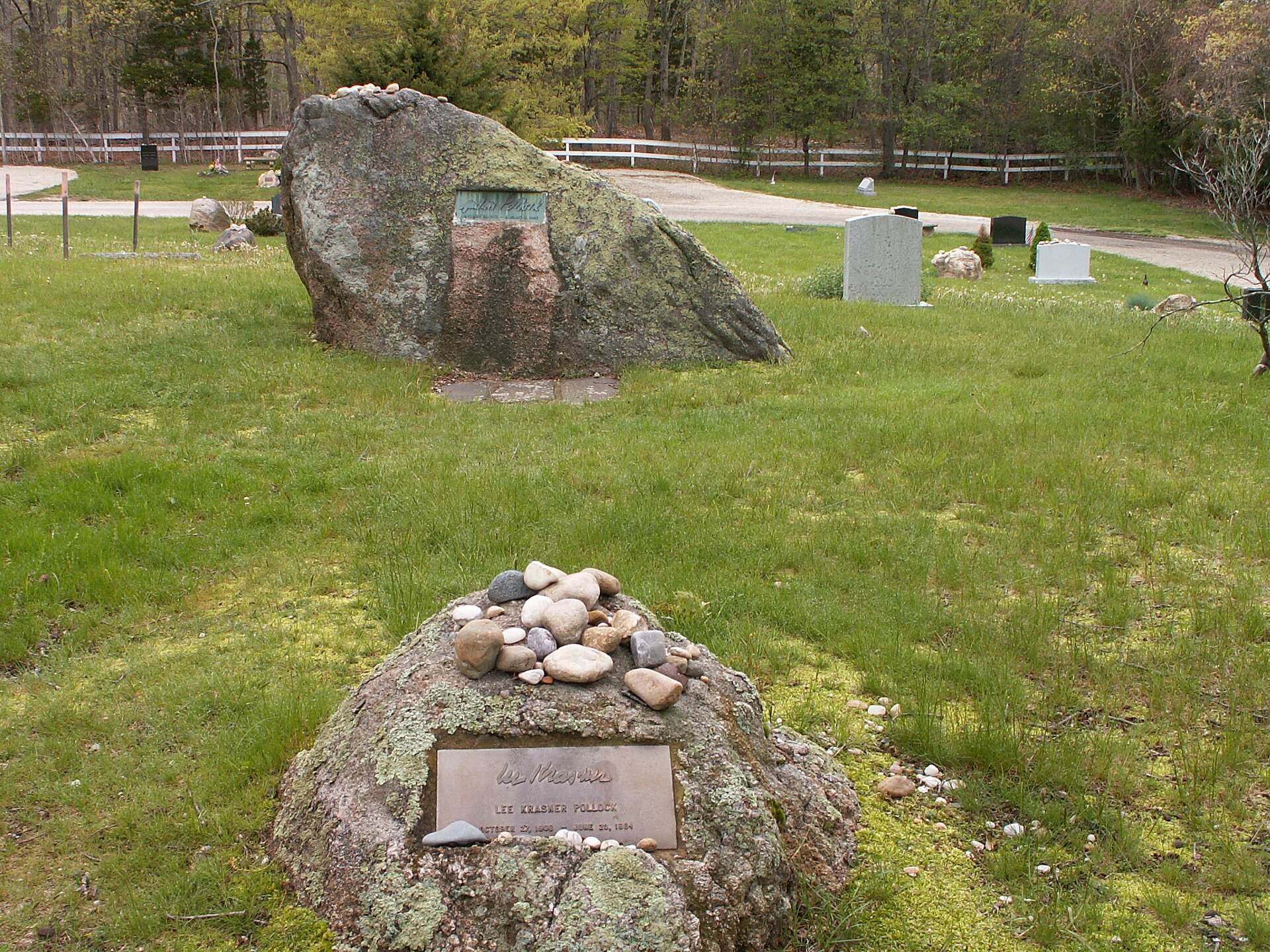 Jackson Pollock and Lee Krasner stones in Green River Cemetery in Springs, New York.