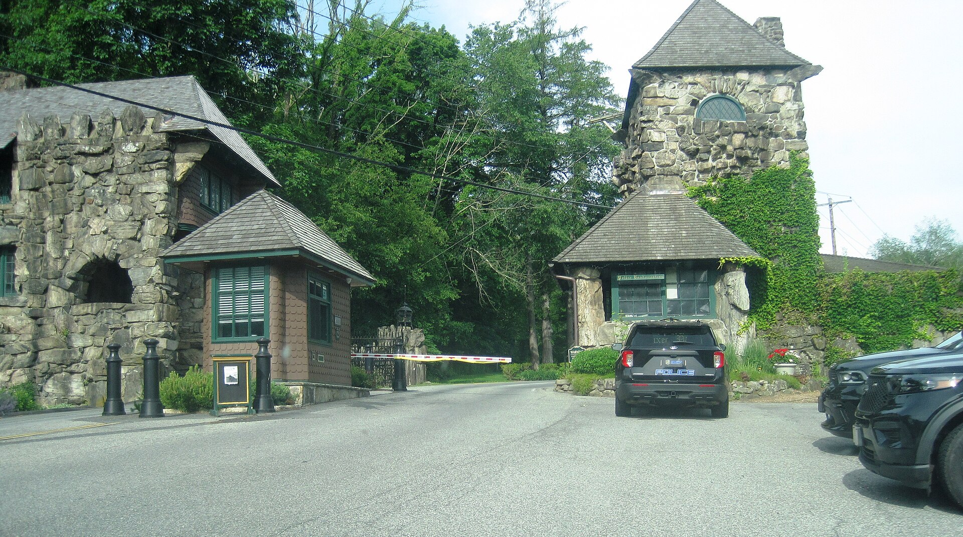 Photo of the main entrance to Tuxedo Park, New York, a gated village in Orange County.