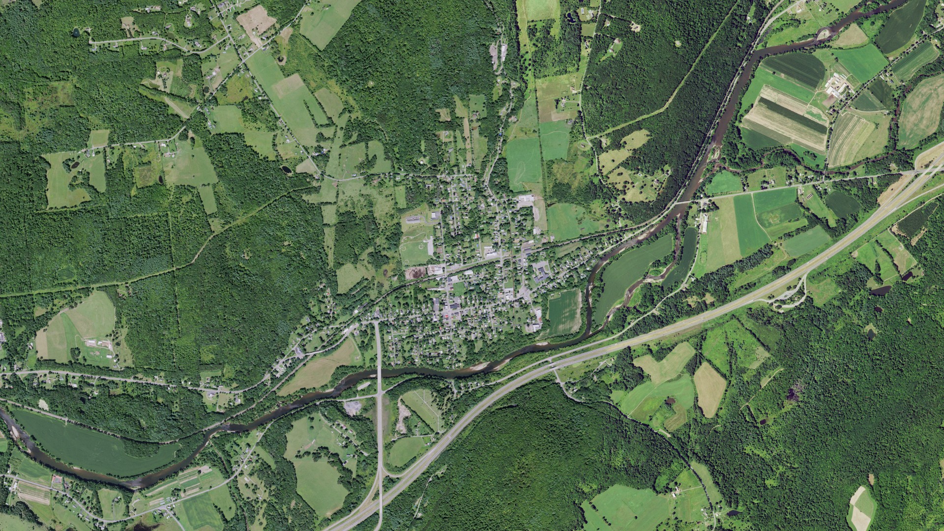Aerial view of land around Unadilla, New York