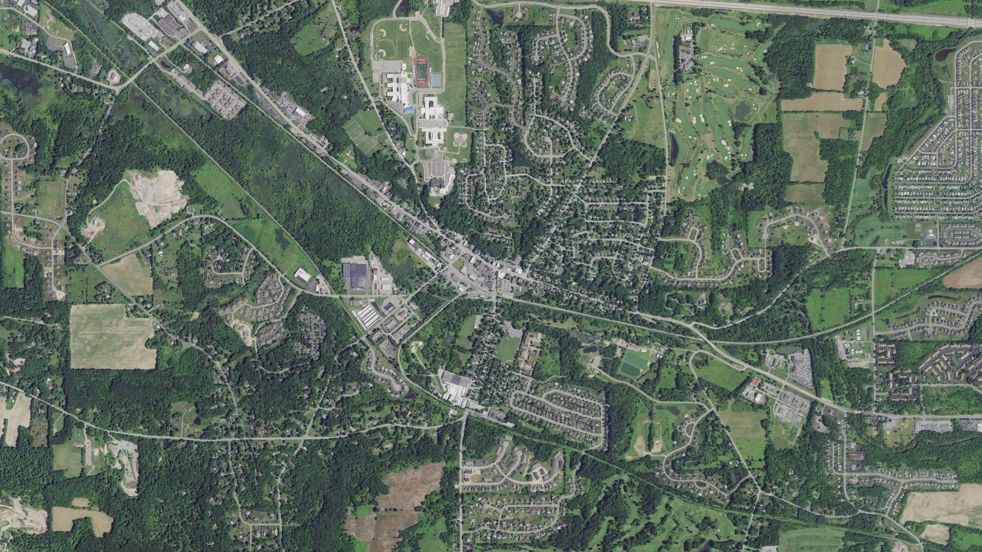 Natural-color aerial photograph of land around Victor, New York