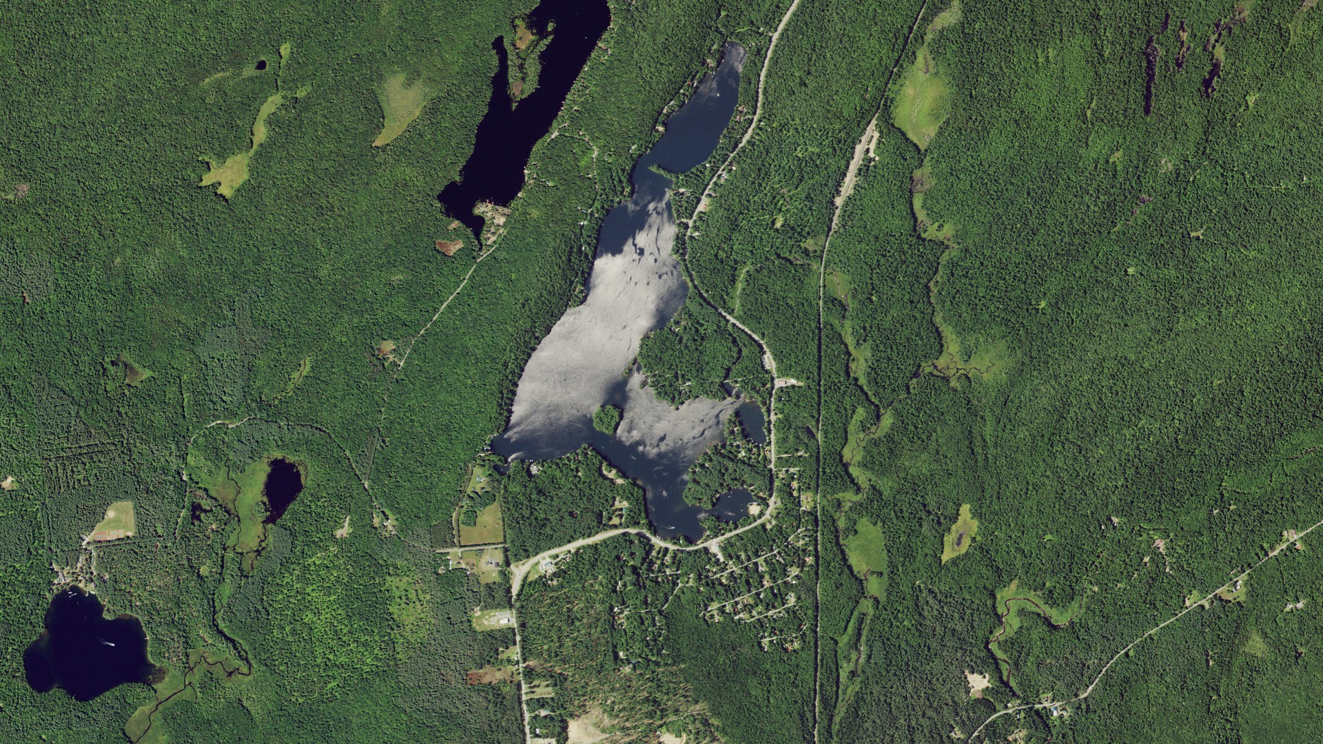 Aerial view of land around White Lake, New York