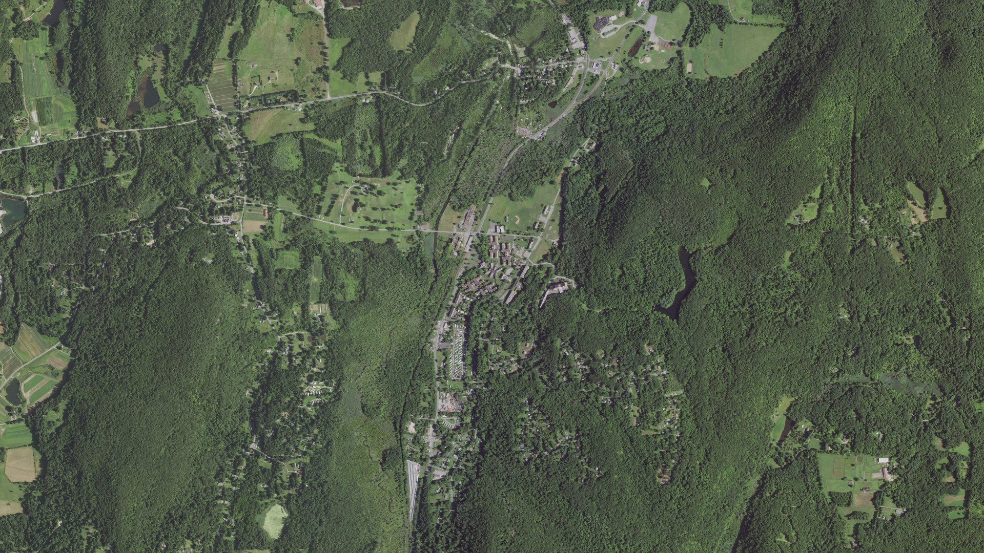 Natural-color aerial photograph of land around Wingdale, New York
