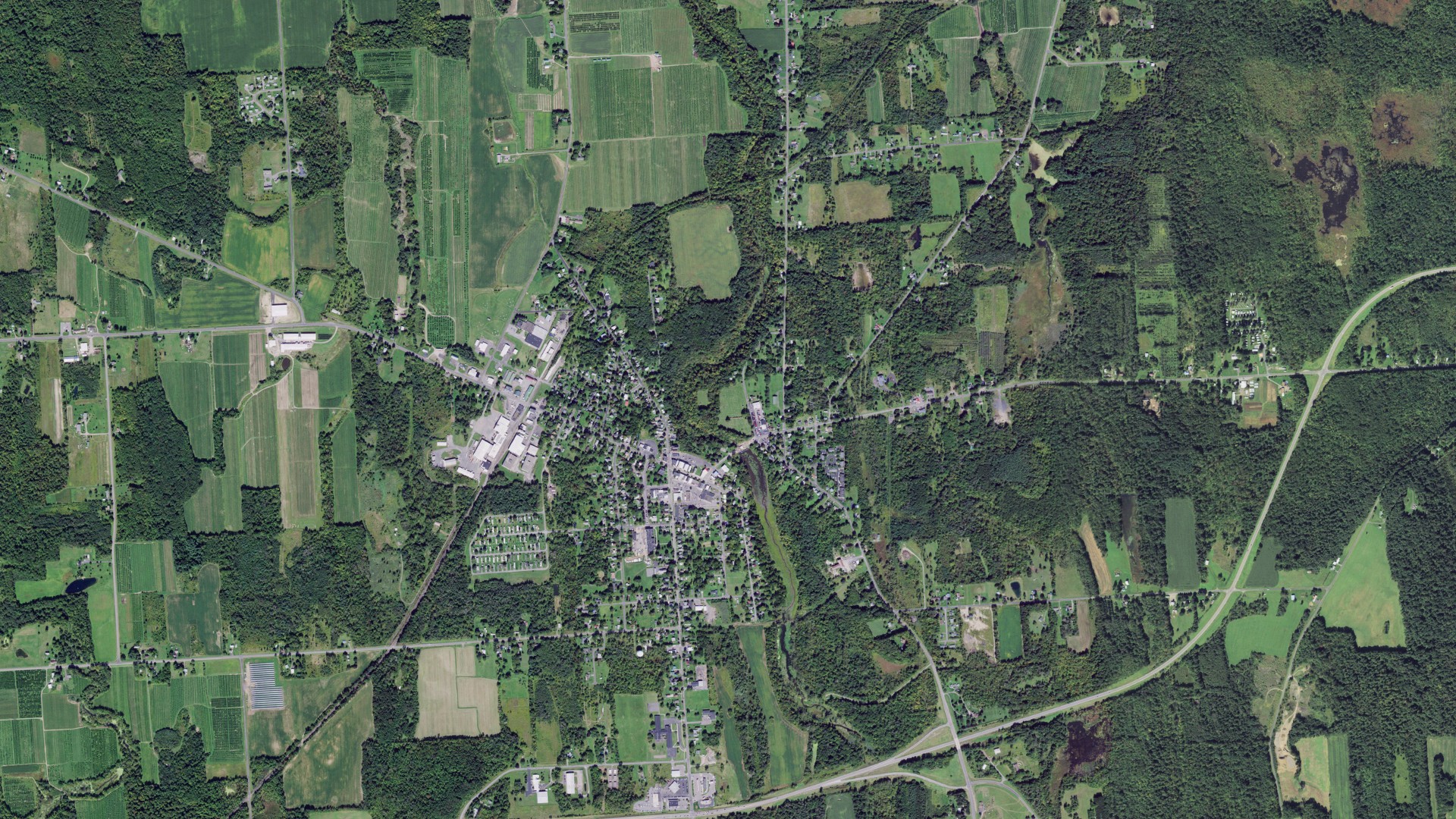 Aerial view of land around Wolcott, New York