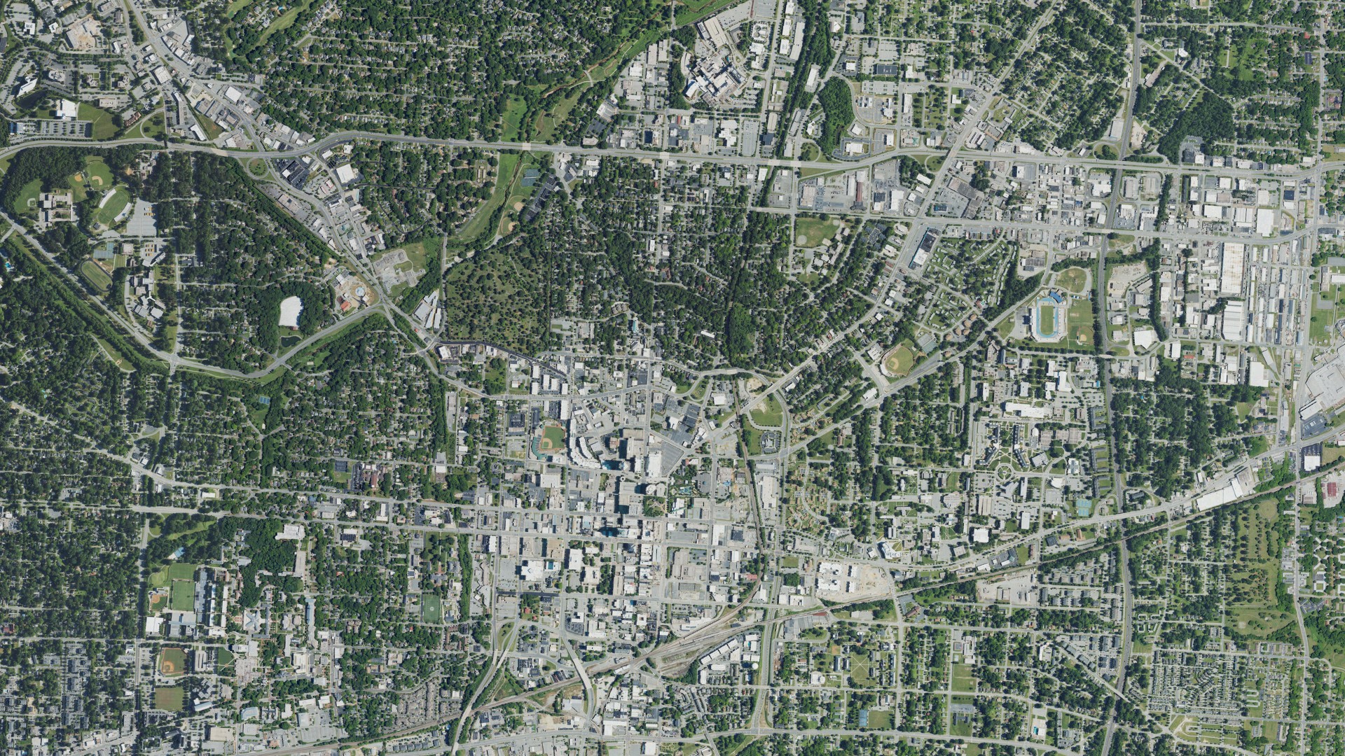 Natural-color aerial photograph of land around Guilford County, North Carolina