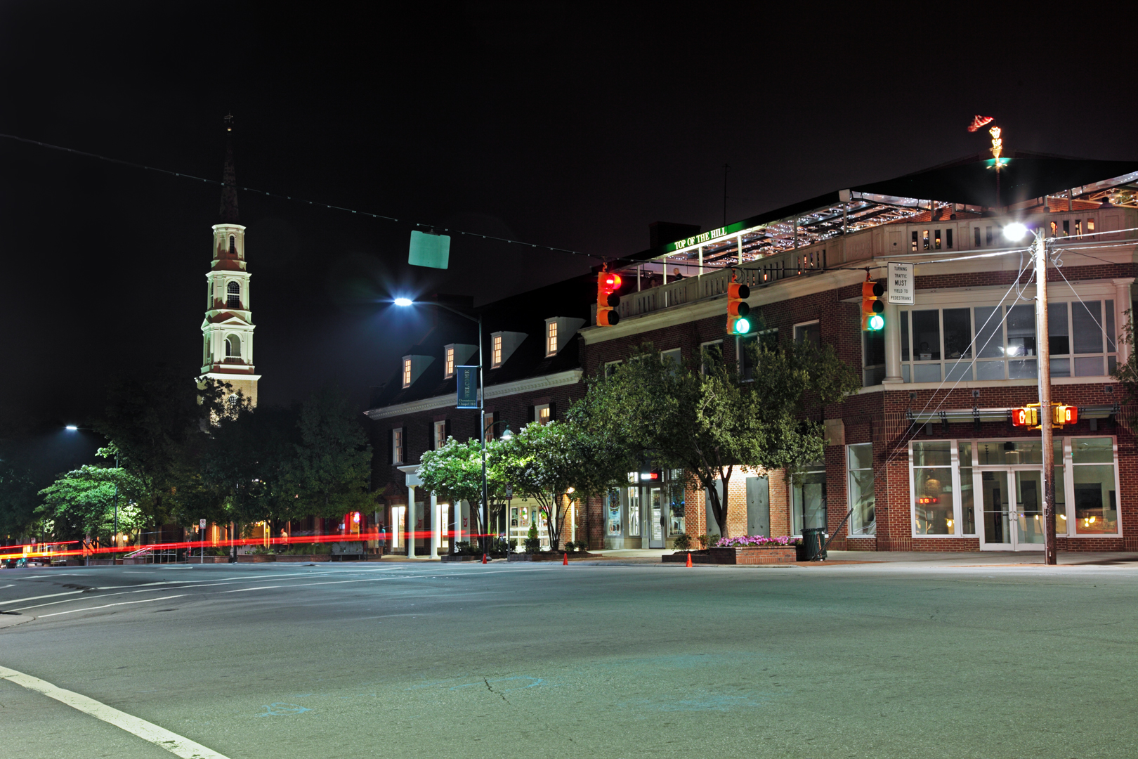 Intersection of Franklin Street and Columbia Street in Chapel Hill, NC. University United Methodist Church is visible on the left. — North Carolina