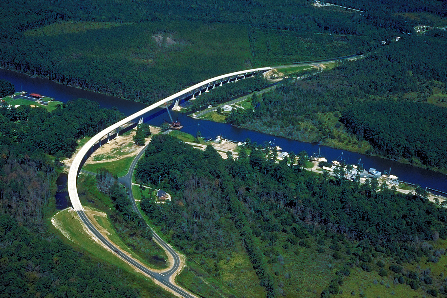 Aerial view of a stretch of the Intracoastal Waterway in Pamlico County, North Carolina, USA.
