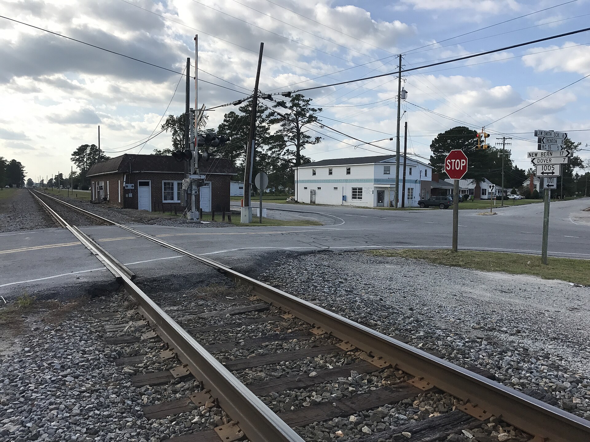 Crossroads and railroad track in Cove City — North Carolina