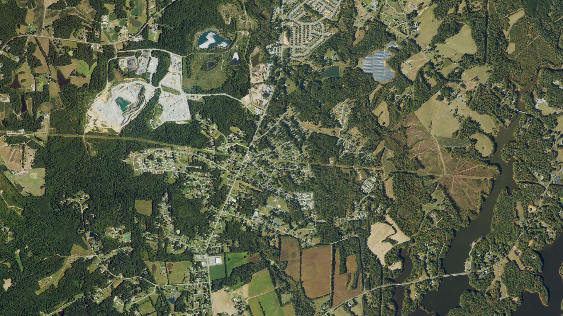 Natural-color aerial photograph of land around Green Level, North Carolina