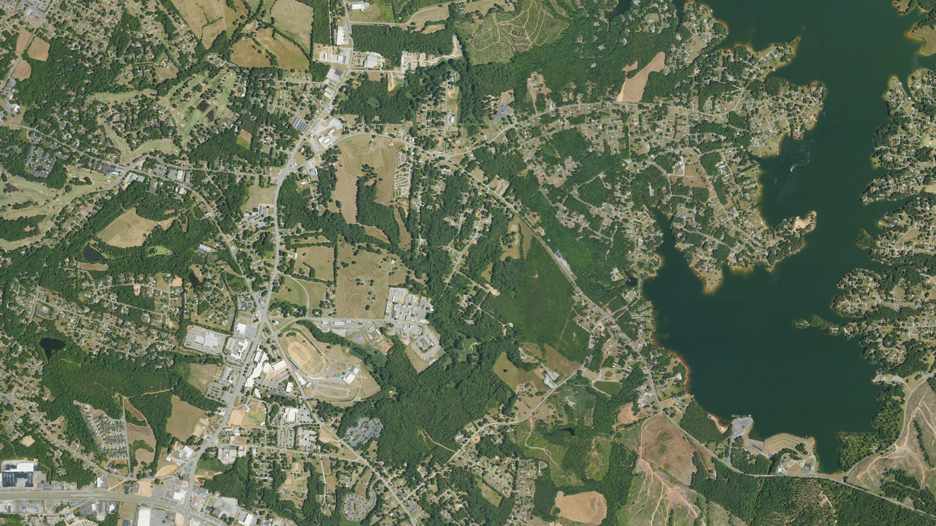 Natural-color aerial photograph of land around Light Oak, North Carolina