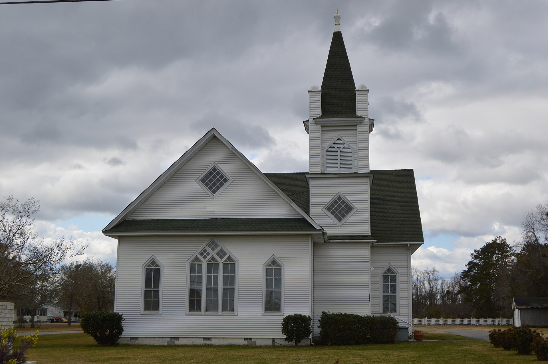 Front of Mount Carmel Methodist Church, located at 6658 U.S. Route 64 in Manns Harbor, North Carolina, United States.