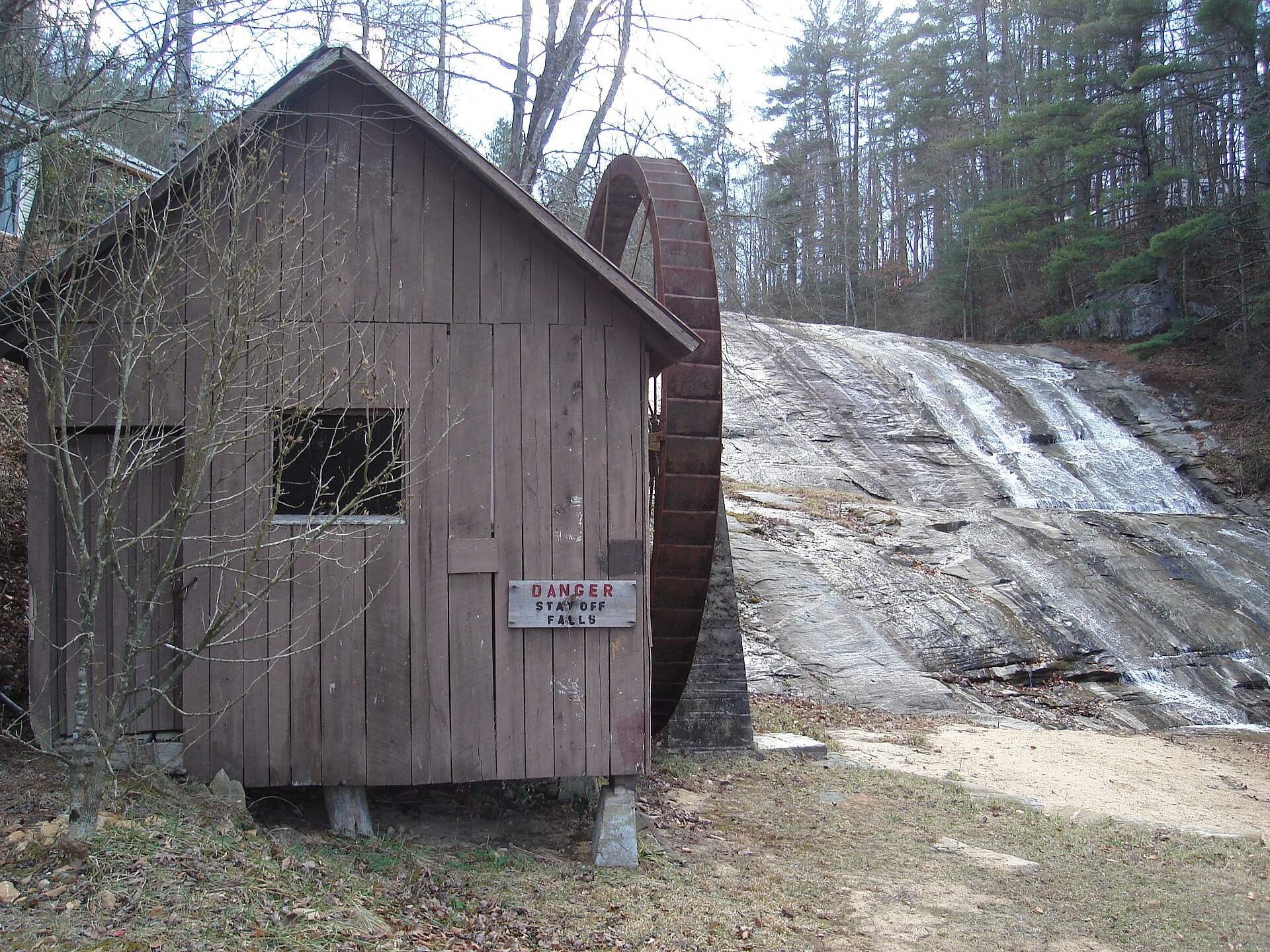 The wheelhouse at the bottom of the Moravian Falls waterfall. — North Carolina