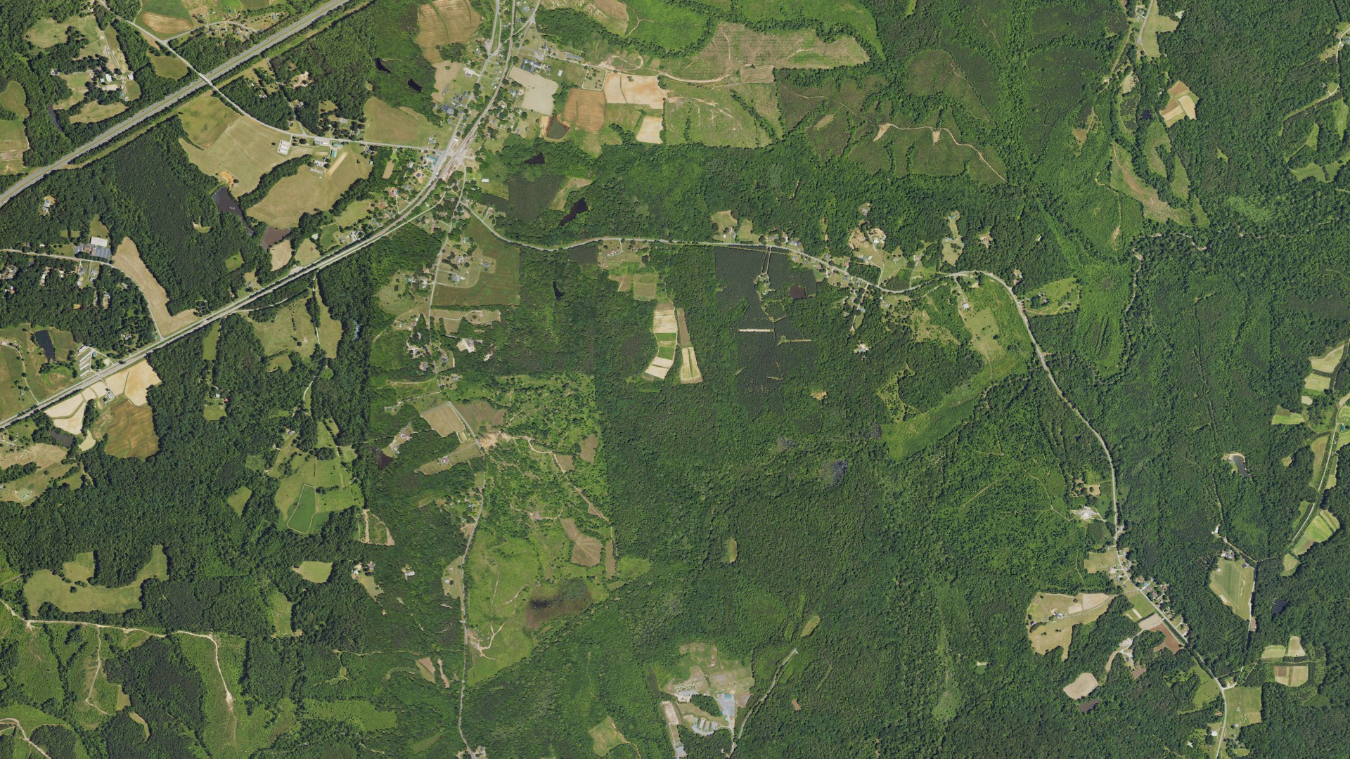 Natural-color aerial photograph of land around Ruffin, North Carolina