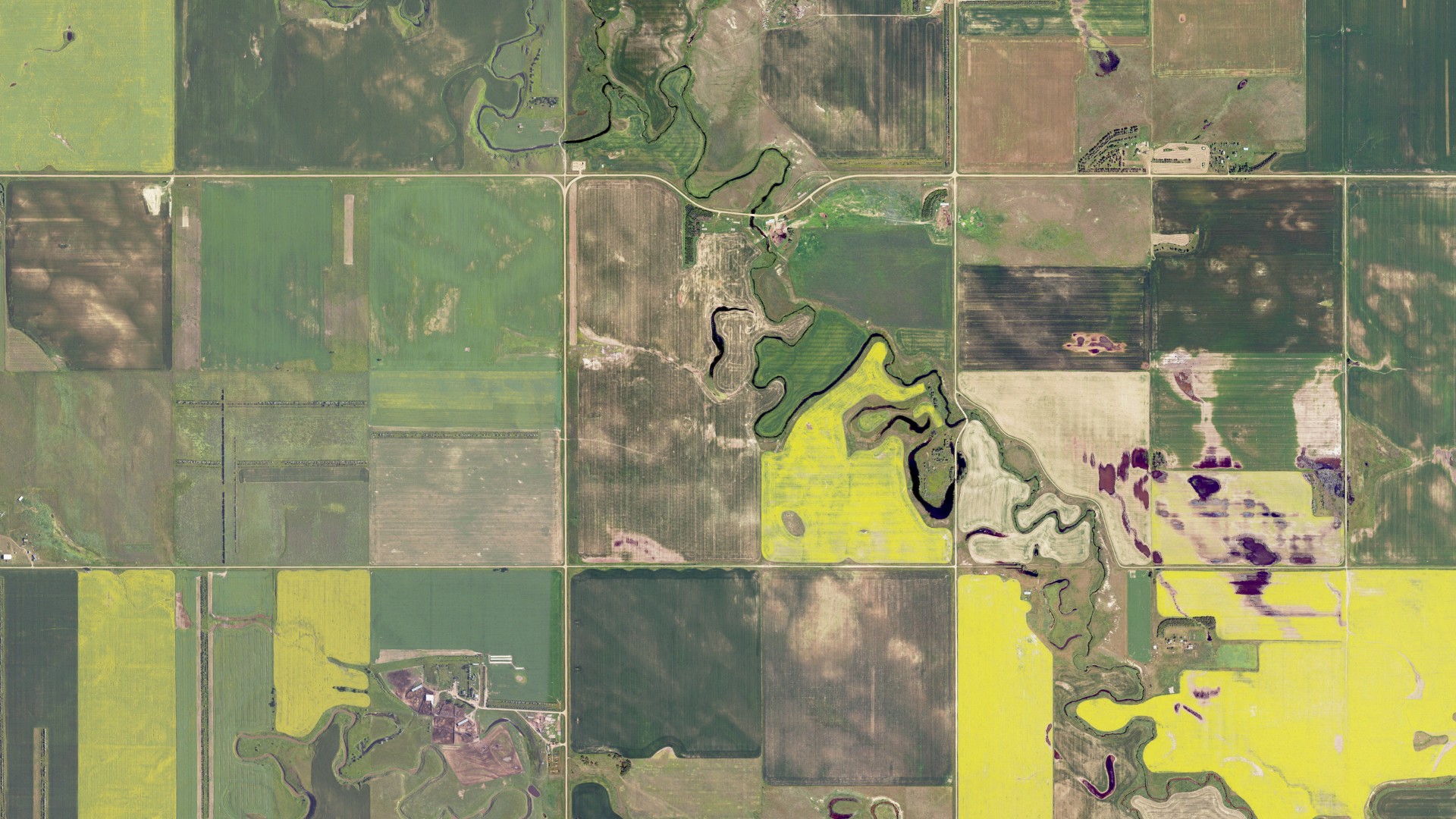 Aerial view of land around Cedar, North Dakota