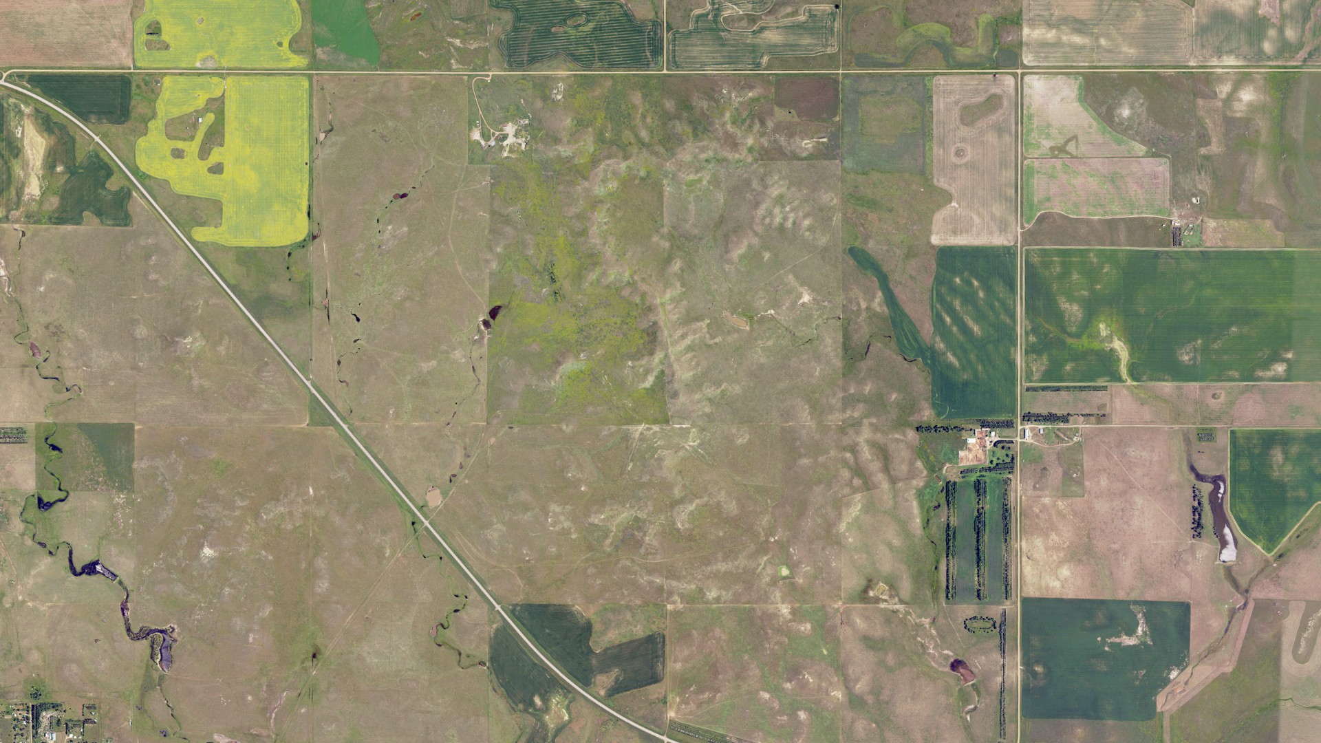 Aerial view of land around Clermont, North Dakota